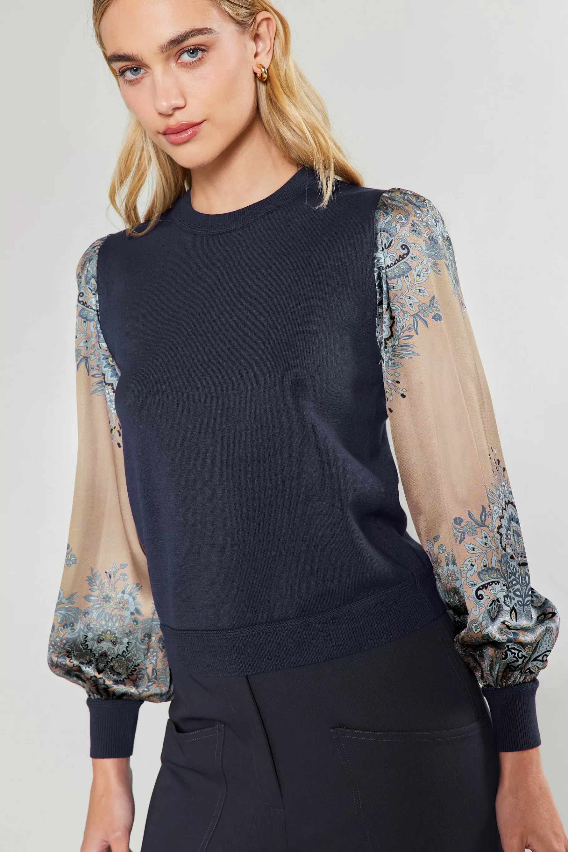 Current Air Knitwear | Sweaters>Ornate Motif Sweater Top TAUPEBLUEMLT