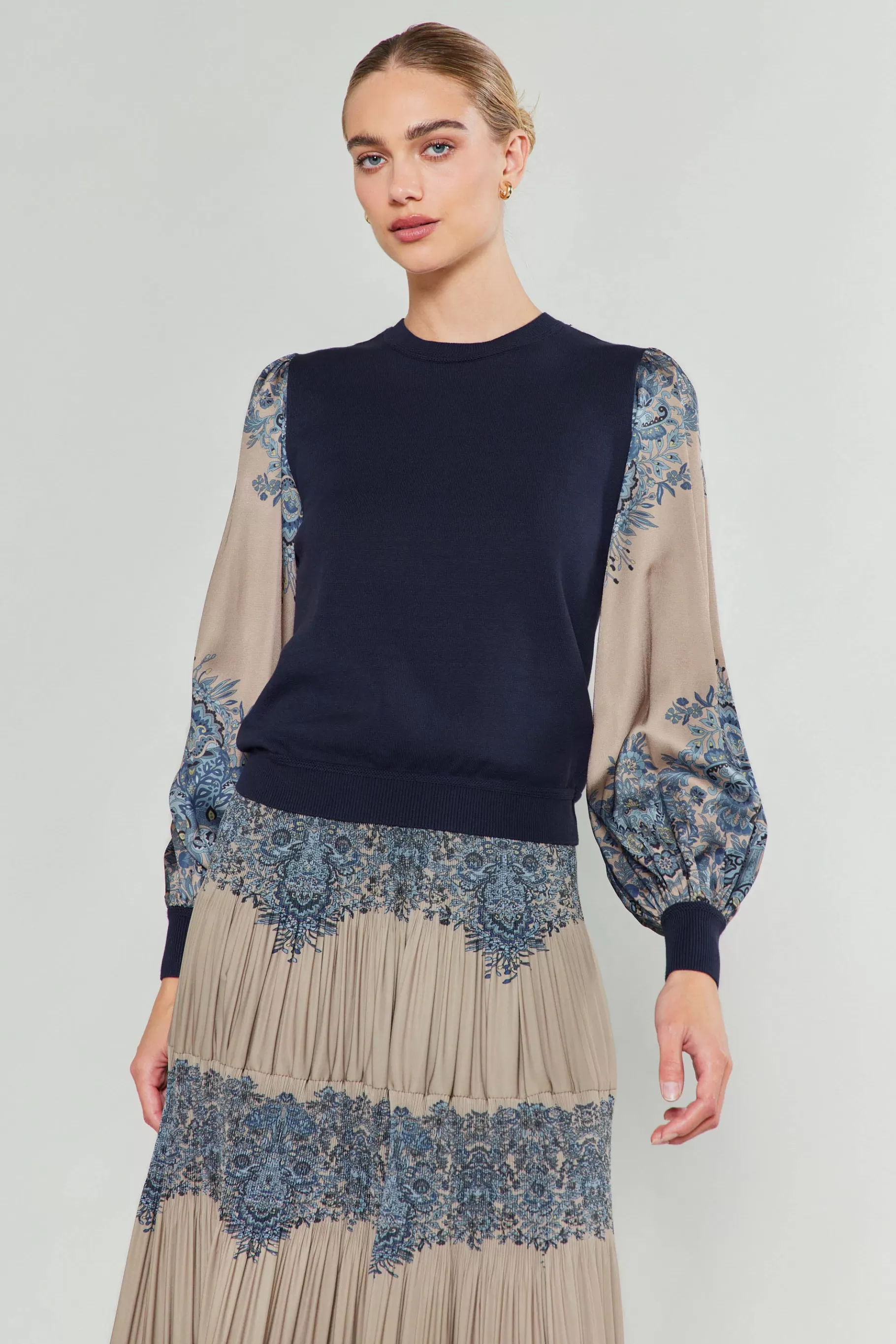 Current Air Knitwear | Sweaters>Ornate Motif Sweater Top TAUPEBLUEMLT