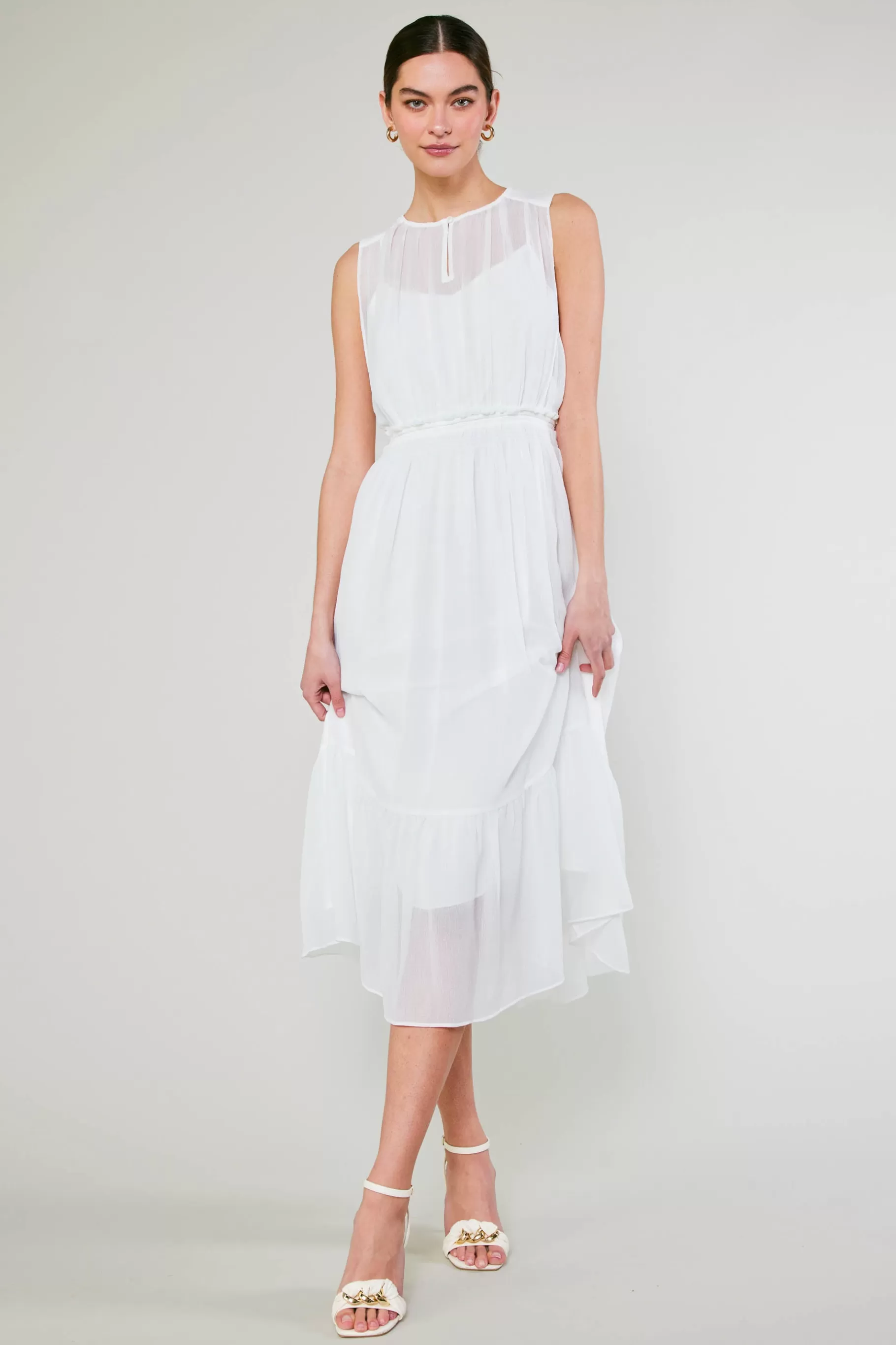 Current Air Midi Dresses>Overlayed Midi Dress WHITE