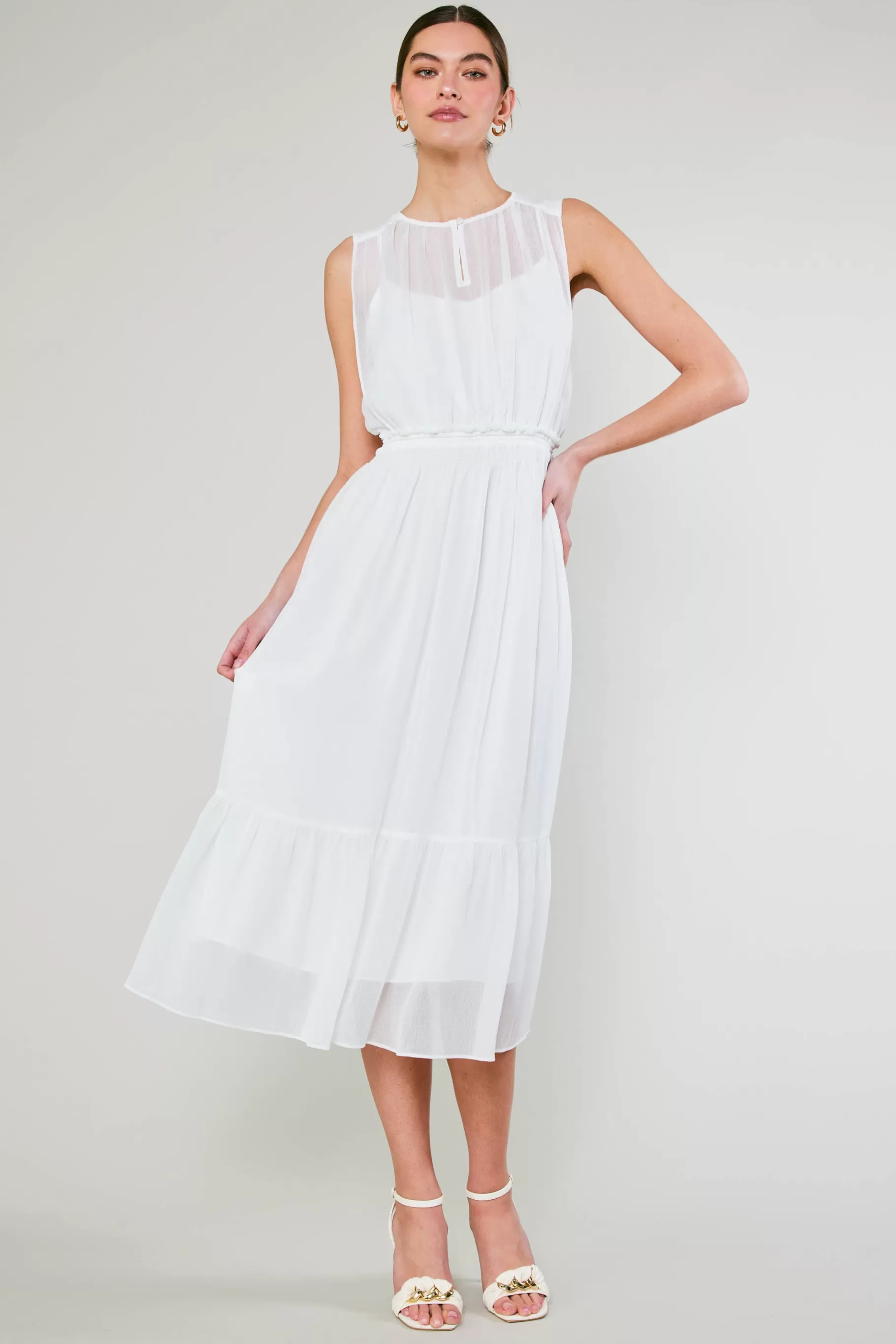 Current Air Midi Dresses>Overlayed Midi Dress WHITE