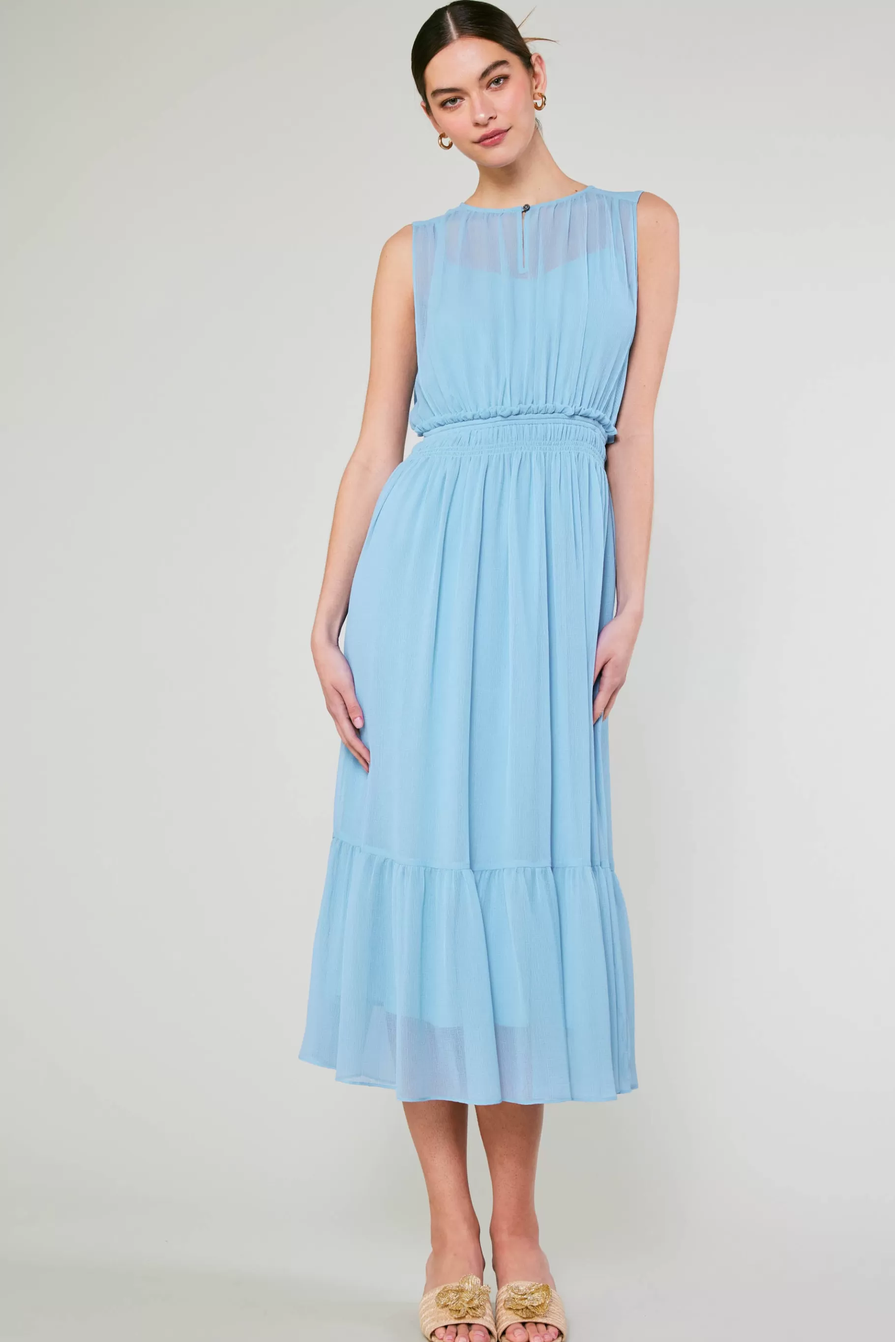 Current Air Midi Dresses>Overlayed Midi Dress PASTELBLUE