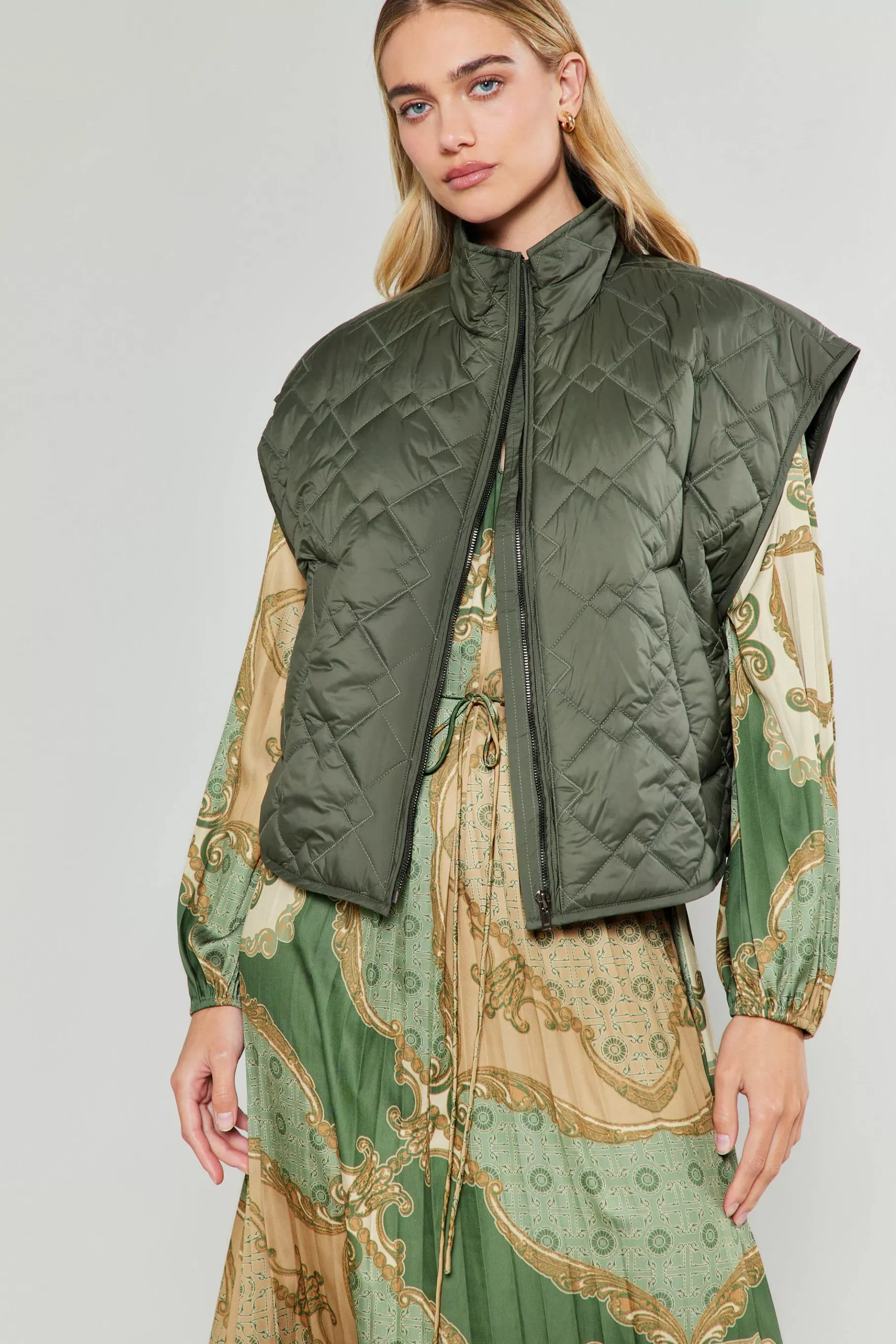 Current Air Coats & Jackets>Oversize Quilted Vest DARKSAGE