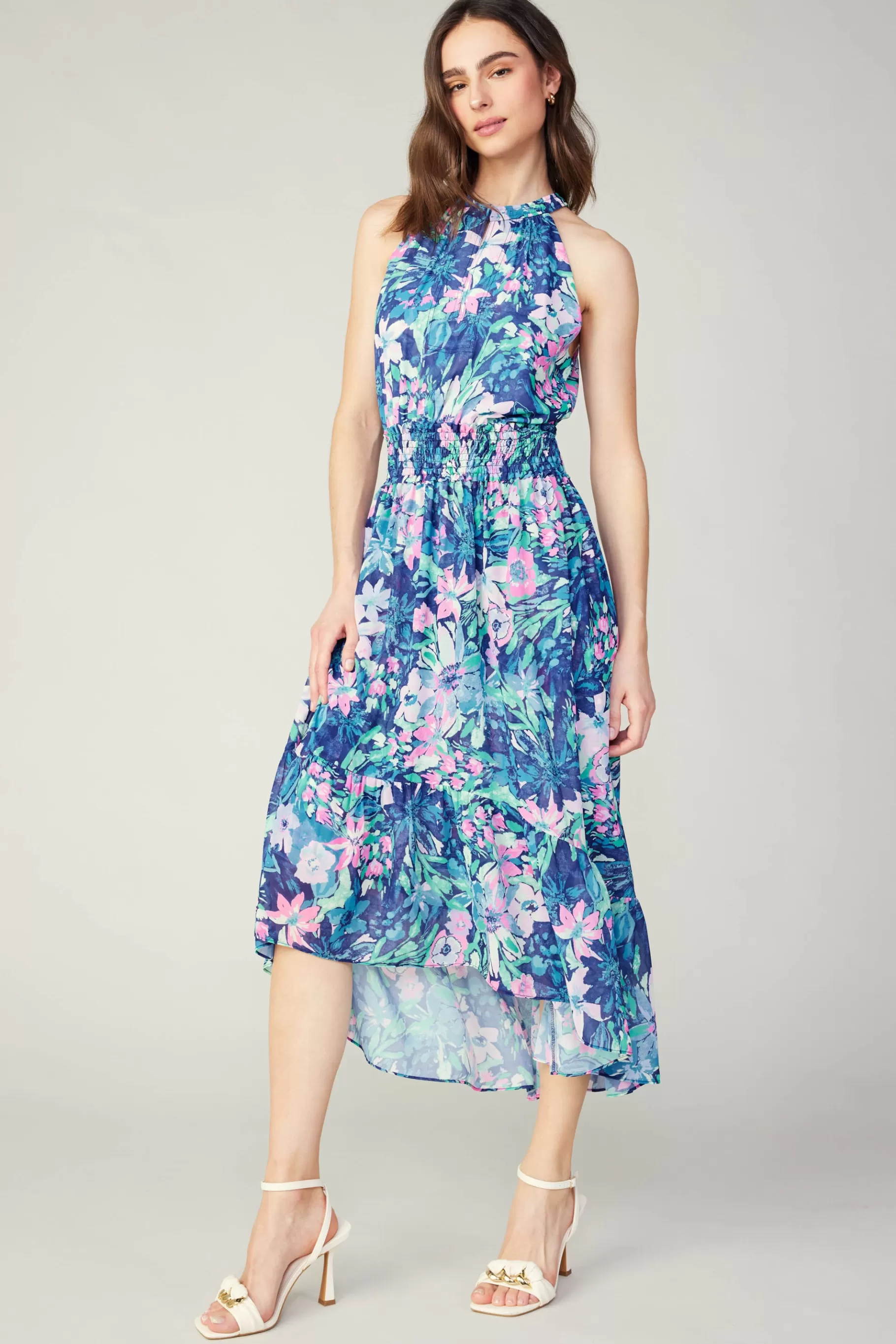 Current Air Maxi Dresses | Midi Dresses>Painterly Floral Asymmetric Dress PINKBLUEMLT