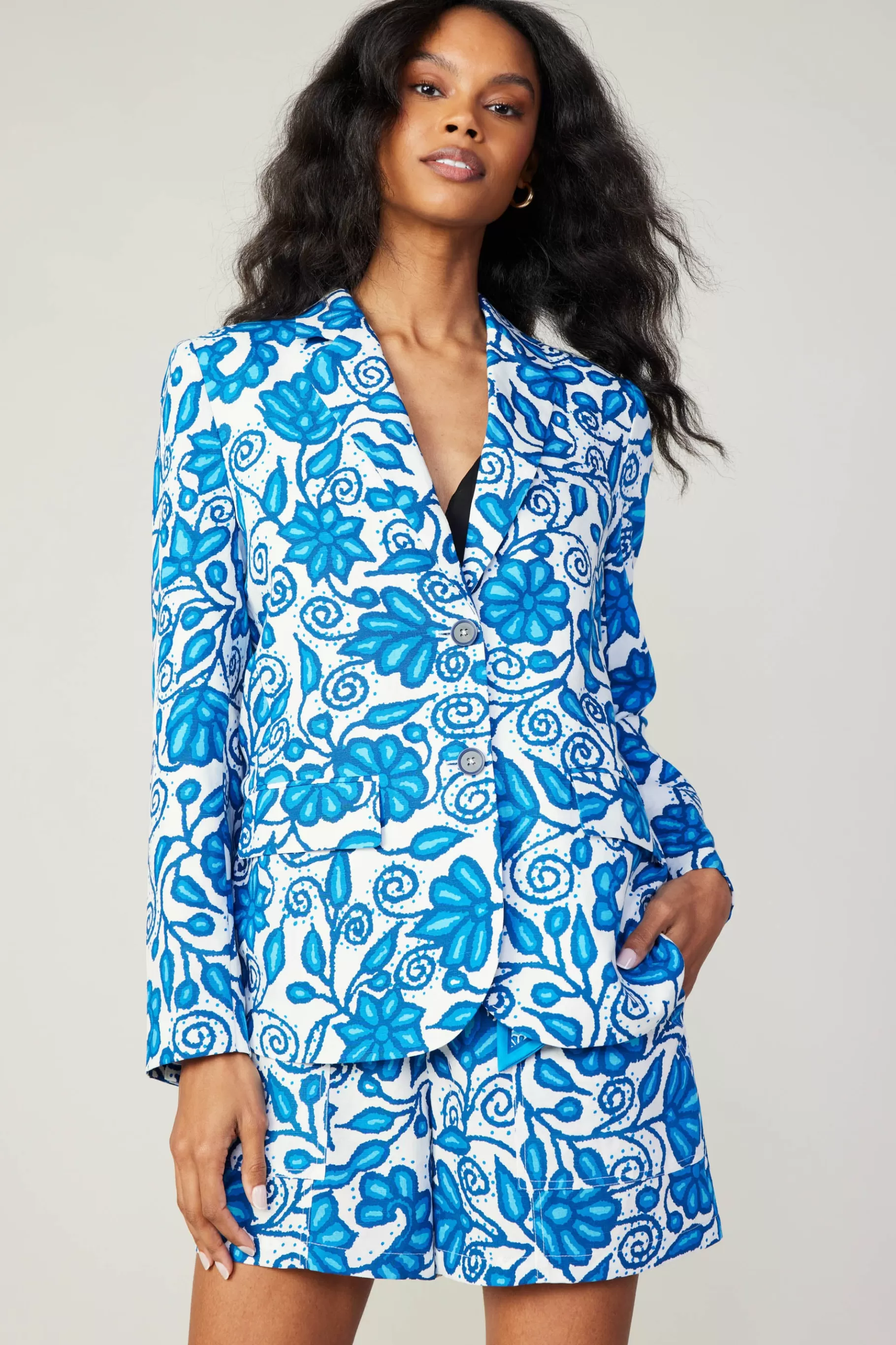 Current Air Coats & Jackets>Painterly Floral Jacket BLUEMLT