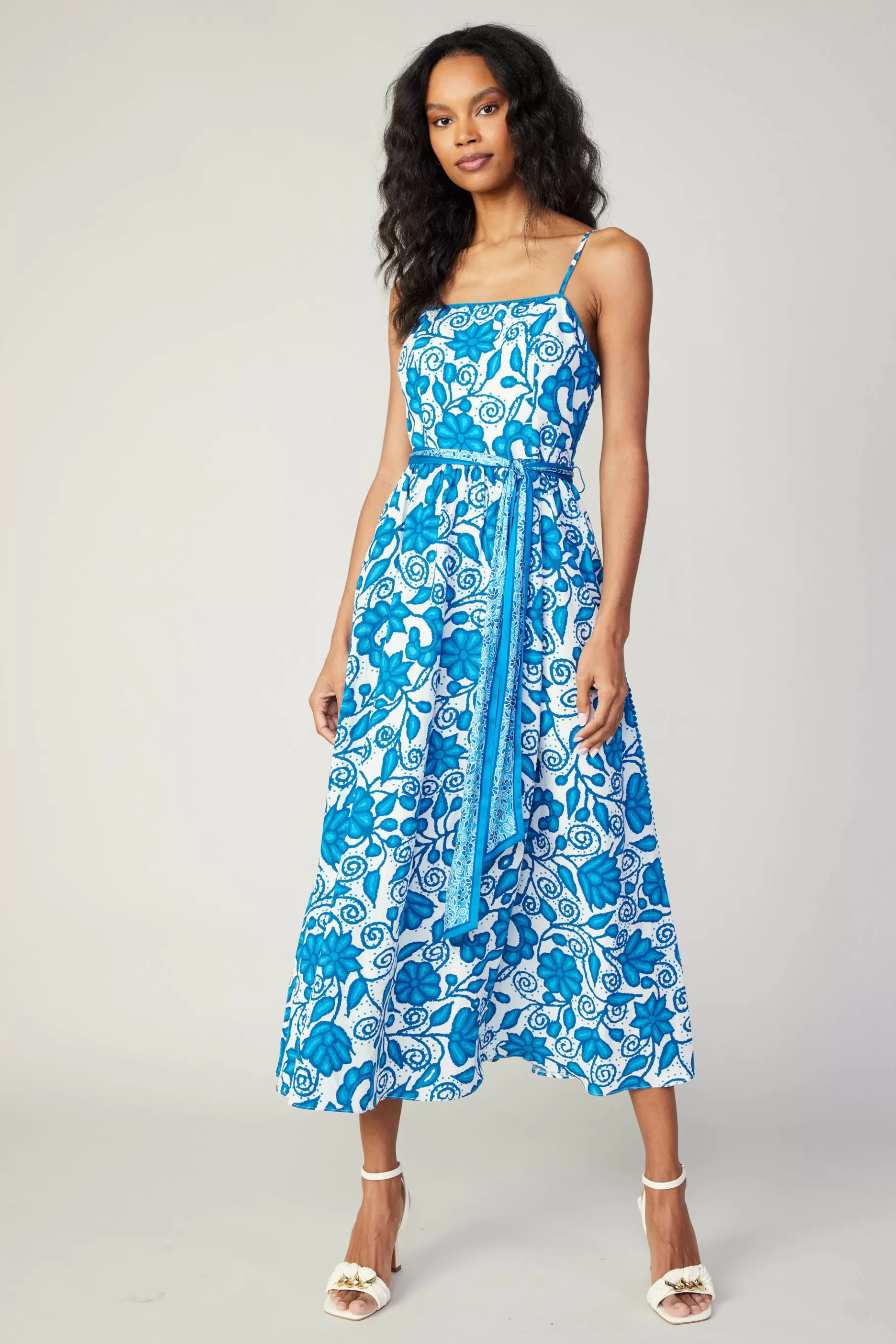 Current Air Midi Dresses>Painterly Floral Midi Dress BLUEMLT