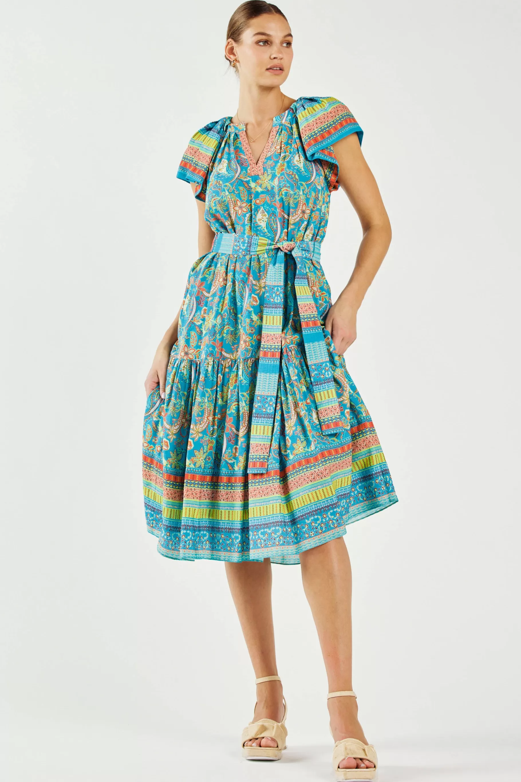 Current Air Midi Dresses>Paisley Border Print Midi Dress BLUEORANGE