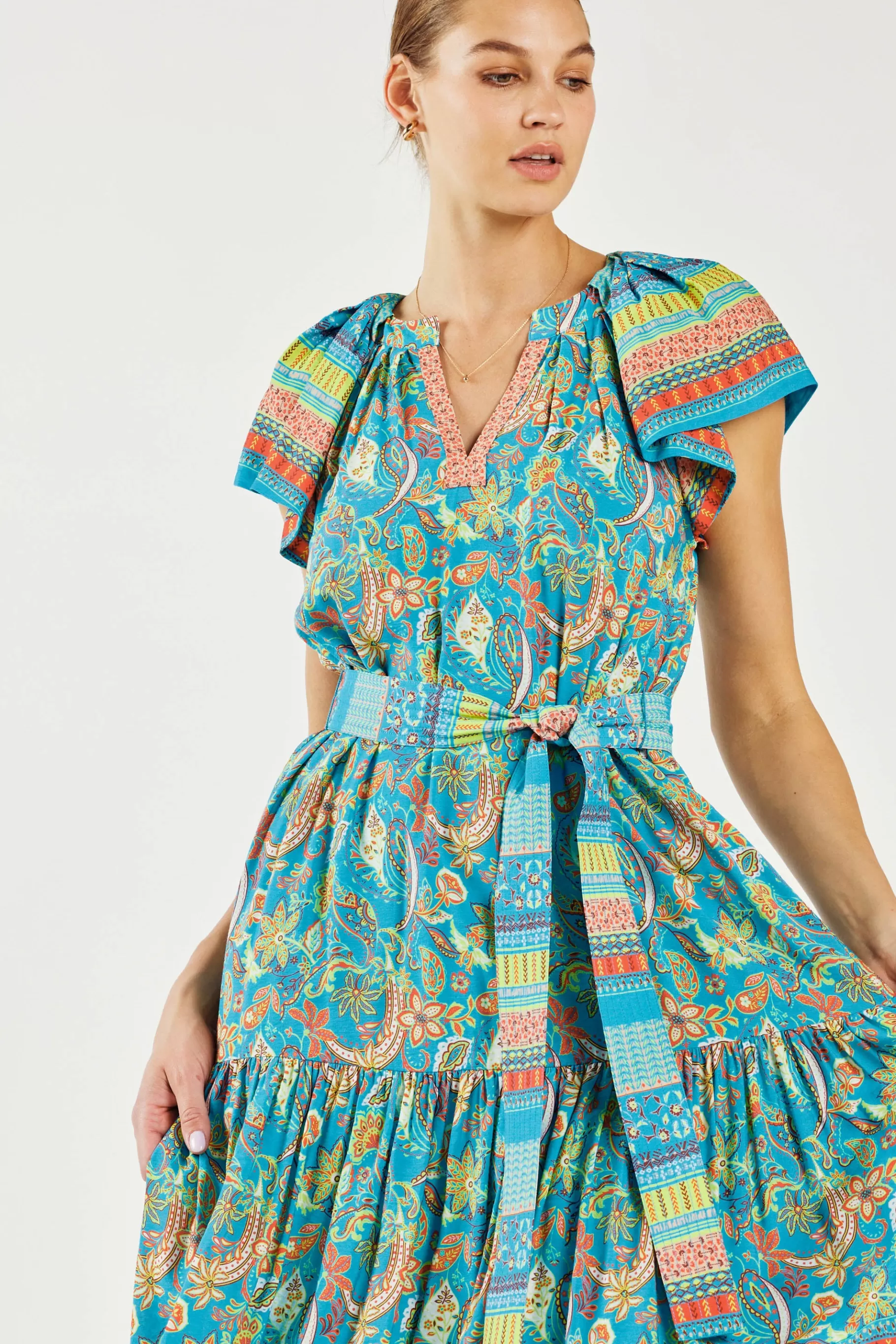 Current Air Midi Dresses>Paisley Border Print Midi Dress BLUEORANGE