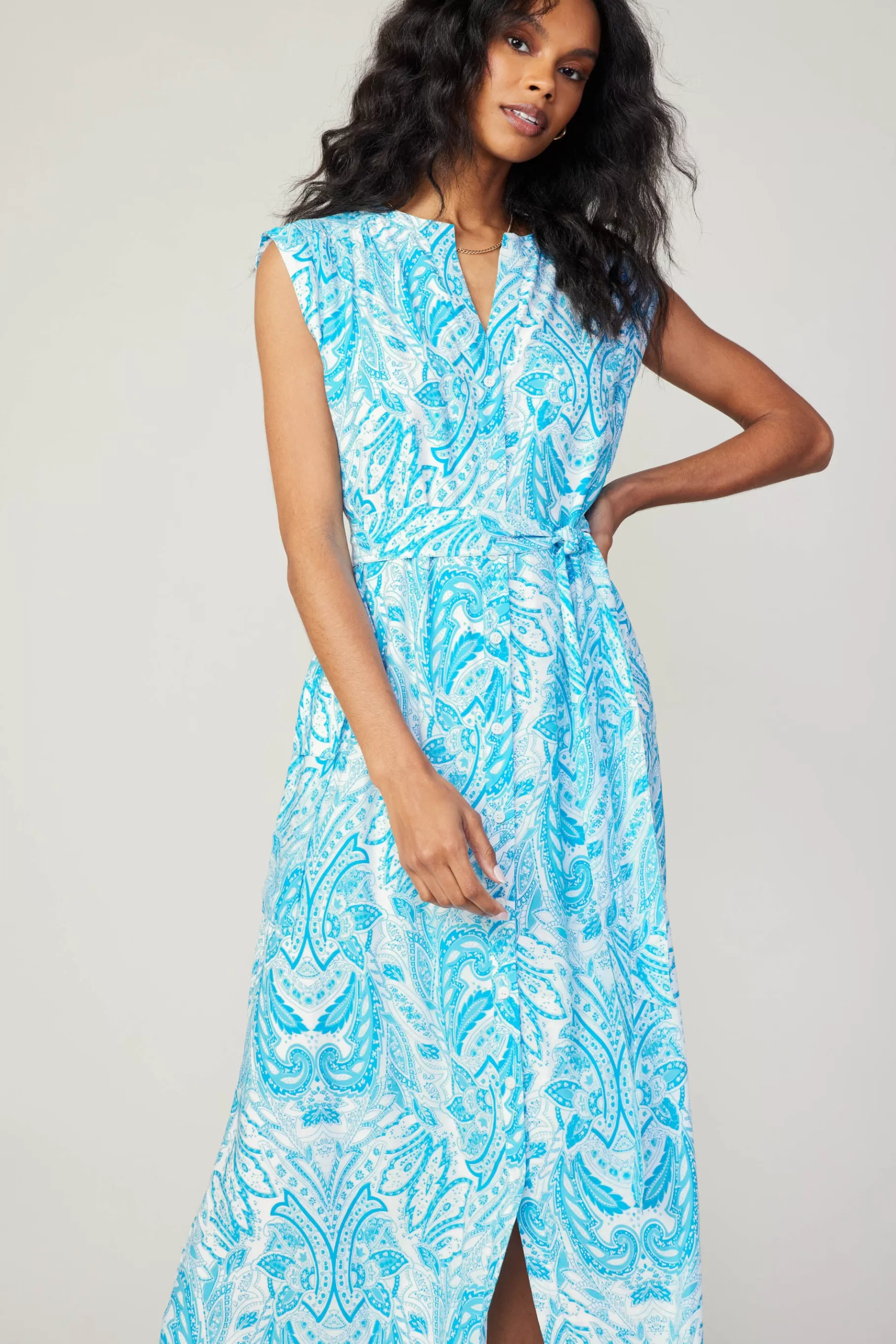 Current Air Midi Dresses>Paisley Printed Sleeveless Dress BLUEMLT