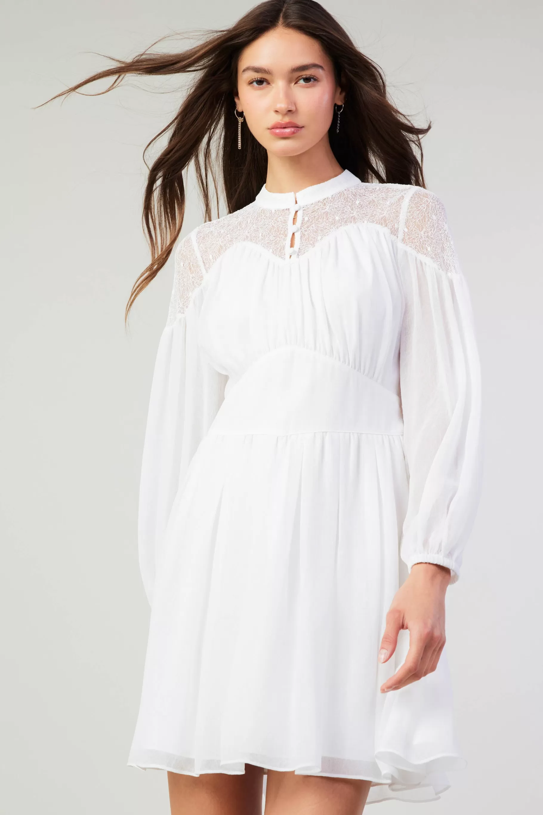 Current Air Mini Dresses>Palermo Lace Collared Mini Dress WHITE