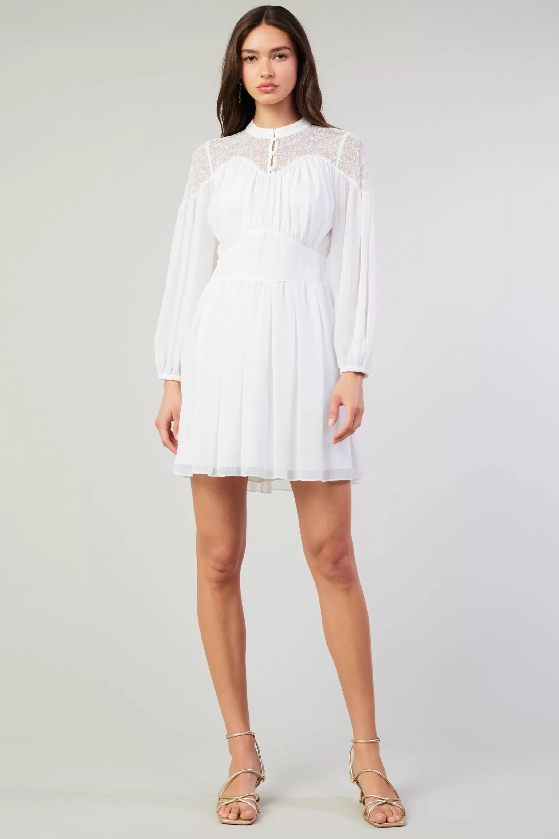Current Air Mini Dresses>Palermo Lace Collared Mini Dress WHITE