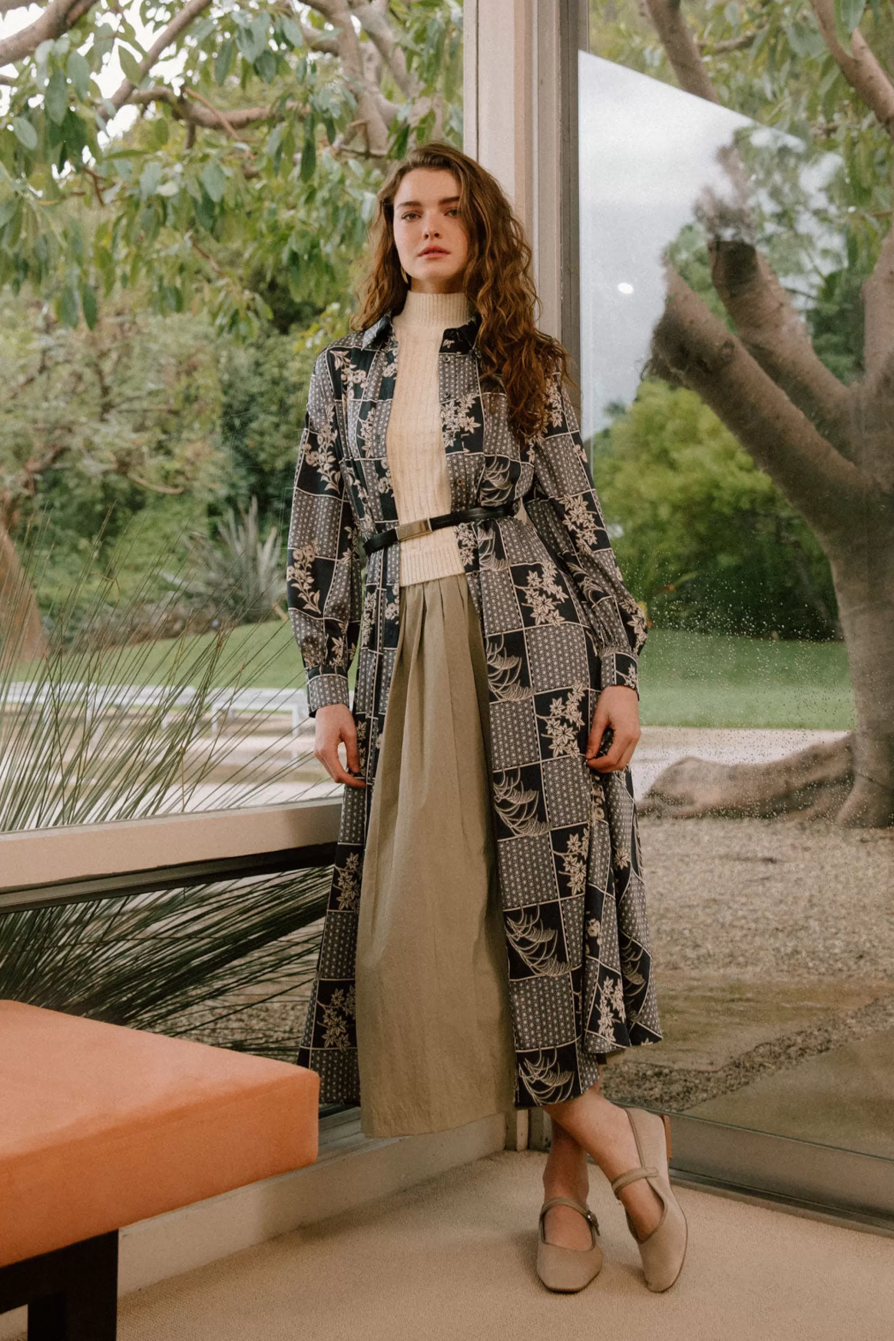 Current Air Midi Dresses>Paneled Buttonup Dress BLACKTAUPEMLT