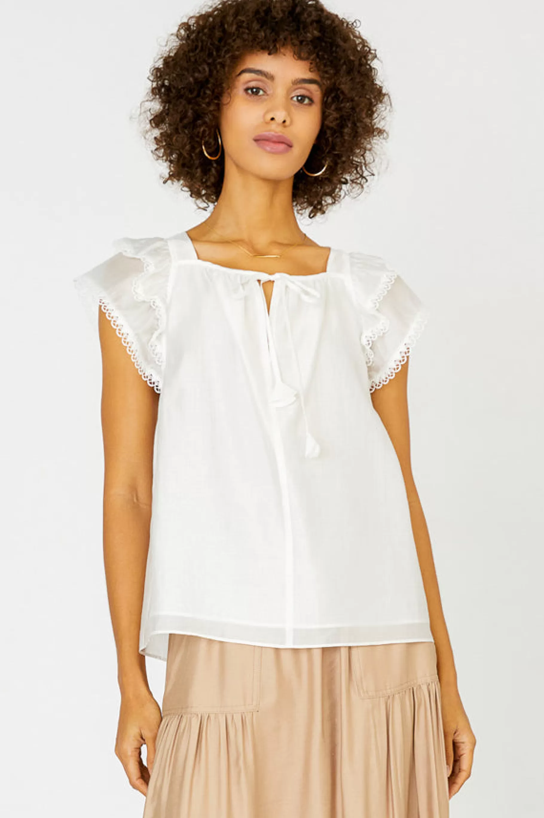 Current Air Sleeveless Tops | Short Sleeve Tops>Peekaboo Flutter Sleeve Top WHITE