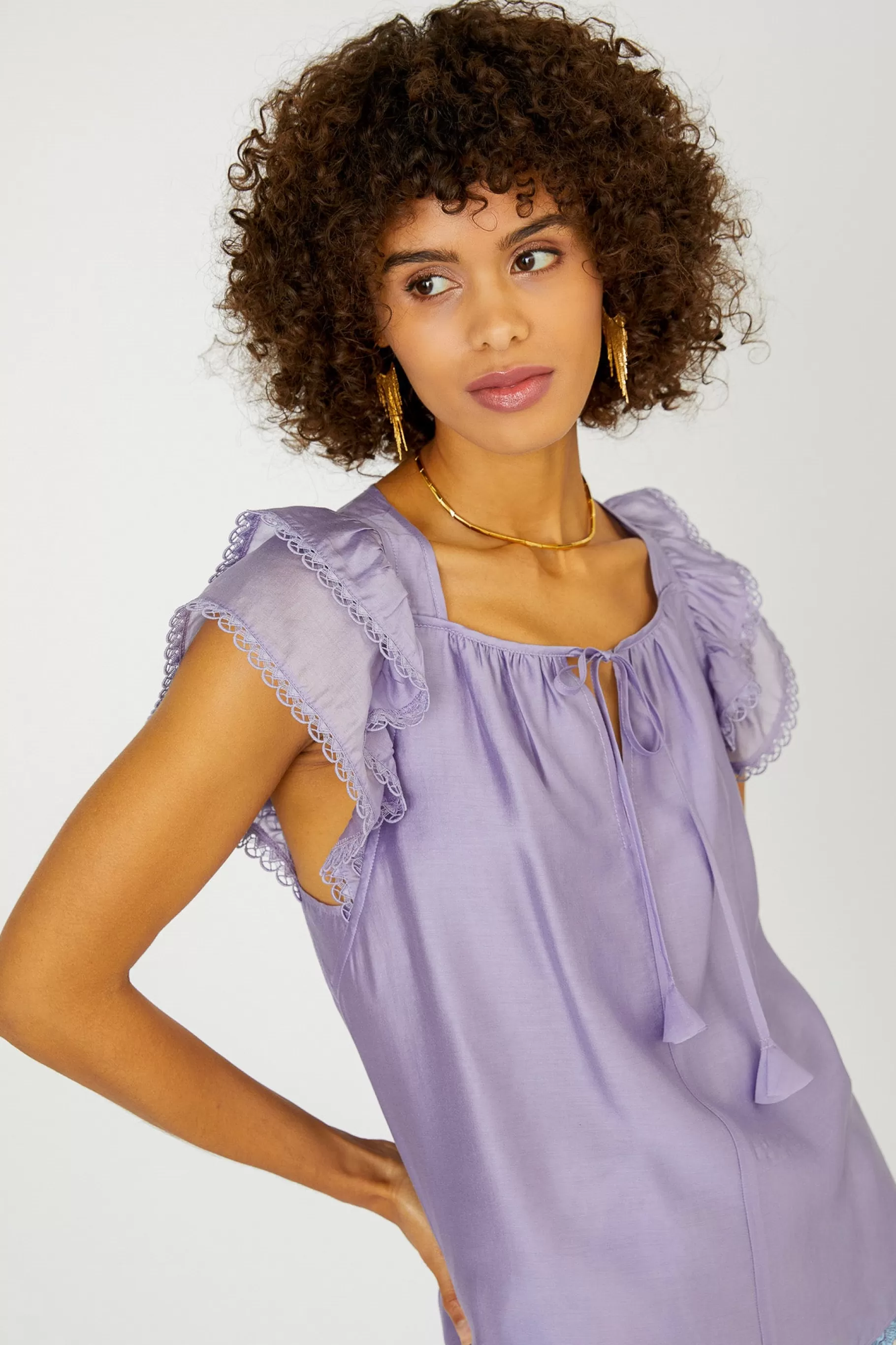 Current Air Sleeveless Tops | Short Sleeve Tops>Peekaboo Flutter Sleeve Top LAVENDER