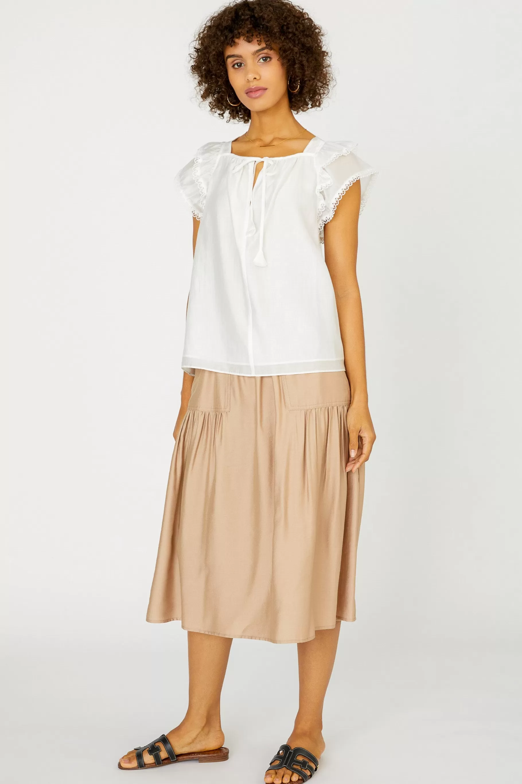 Current Air Sleeveless Tops | Short Sleeve Tops>Peekaboo Flutter Sleeve Top WHITE