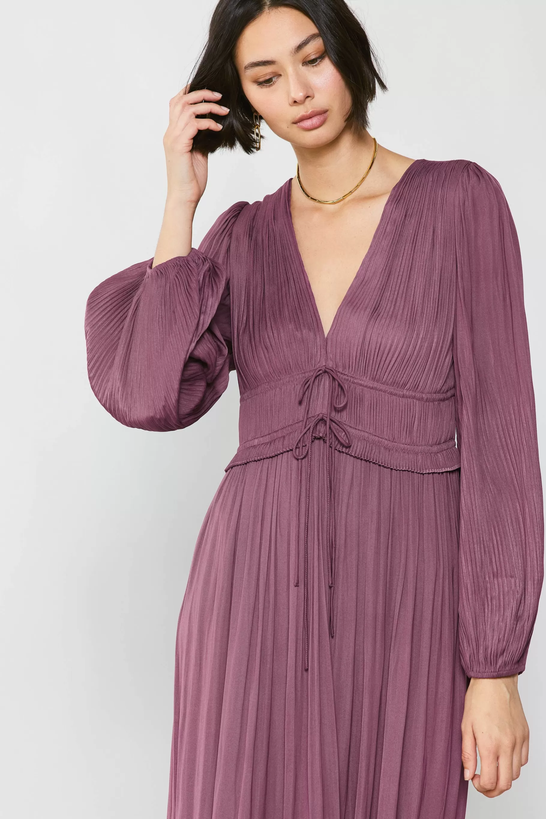 Current Air Maxi Dresses>Petite - Sidonie Pleated Maxi Dress DUSTYPLUMPETITE