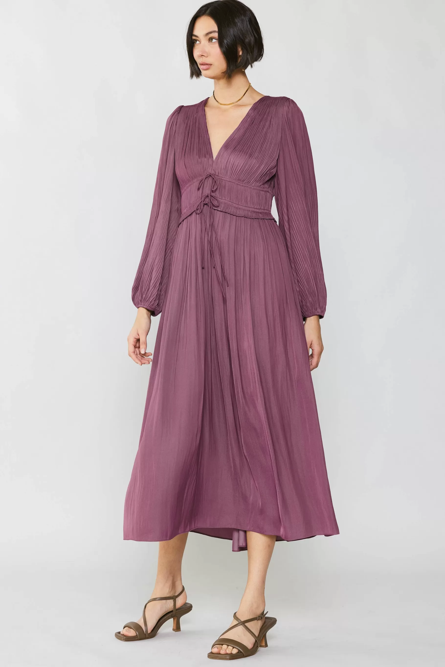 Current Air Maxi Dresses>Petite - Sidonie Pleated Maxi Dress DUSTYPLUMPETITE