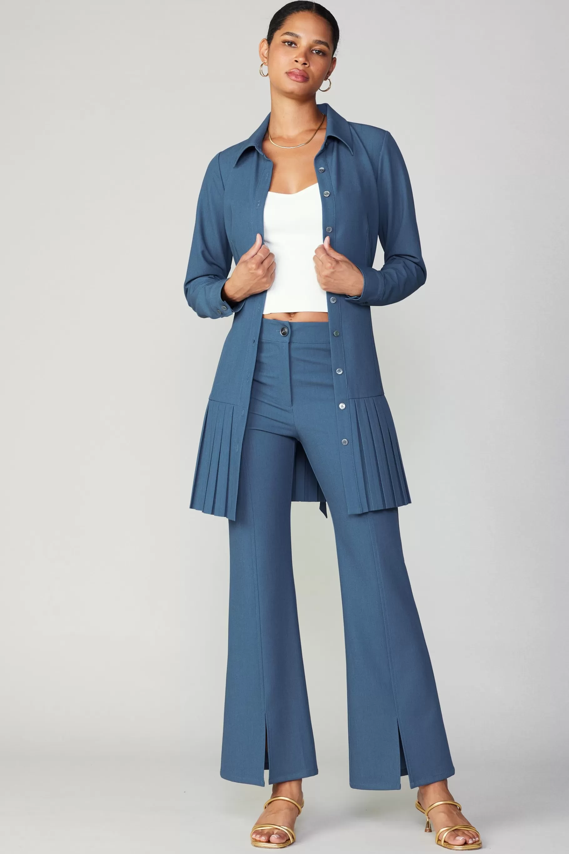 Current Air Pants>Pintucked Split Hem Pant AEGEANBLUE