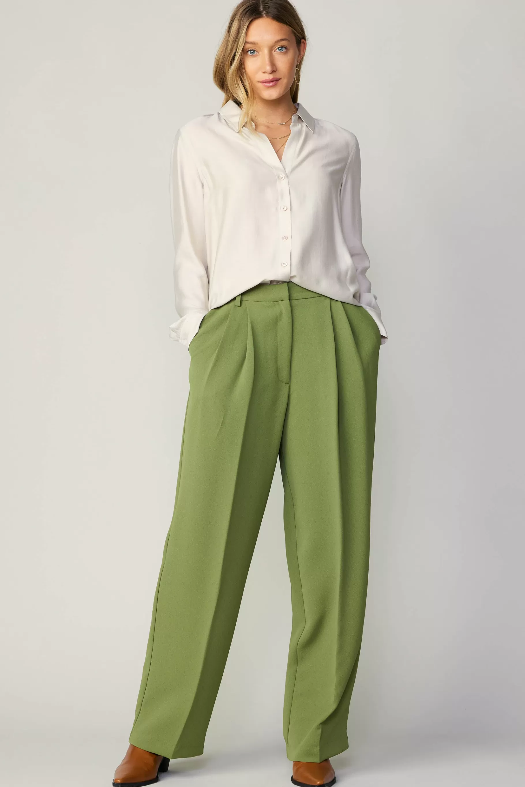 Current Air Pants>Pintucked Trousers OLIVE
