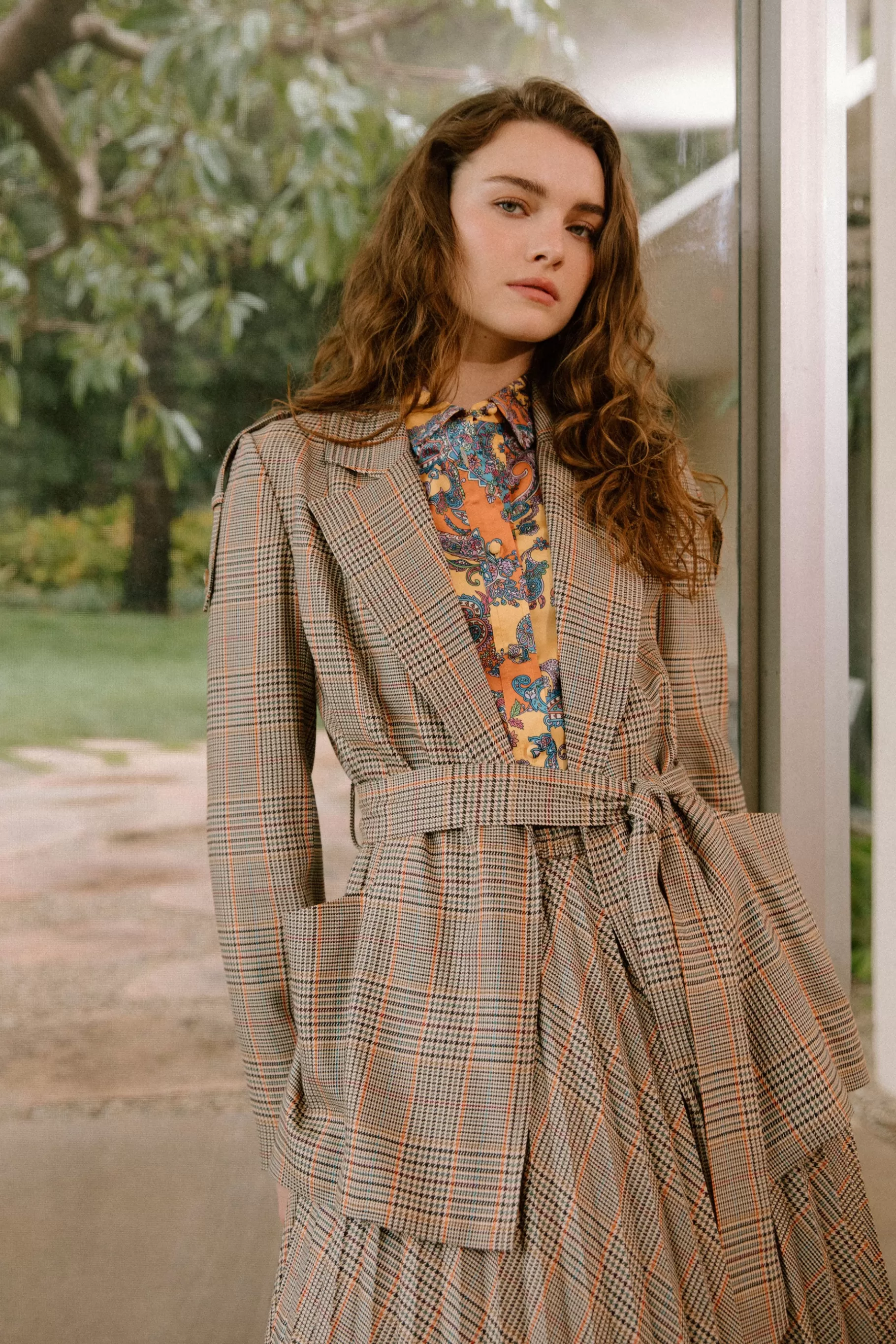 Current Air Coats & Jackets>Plaid Layered Jacket CAMELMLT