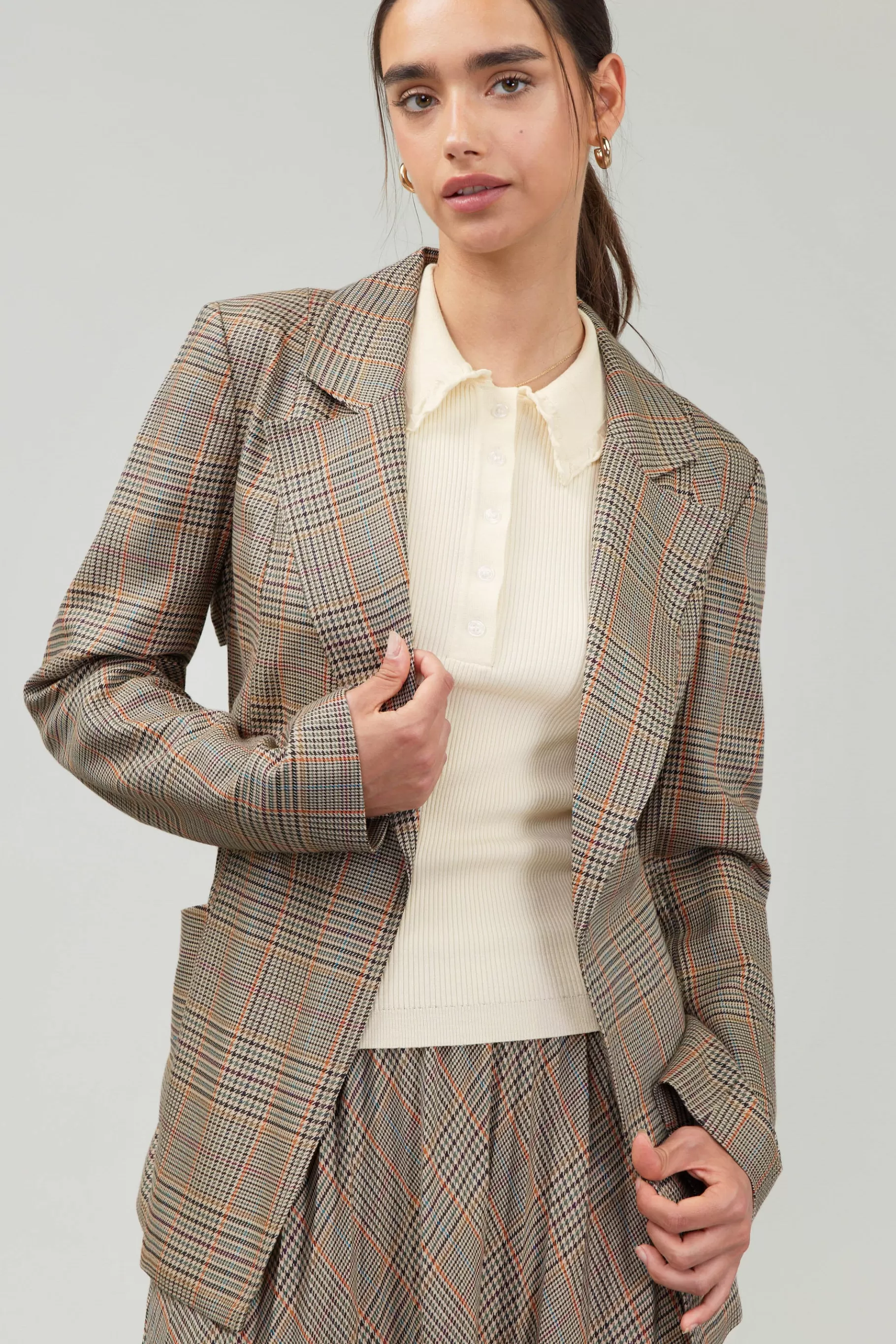 Current Air Coats & Jackets>Plaid Layered Jacket CAMELMLT