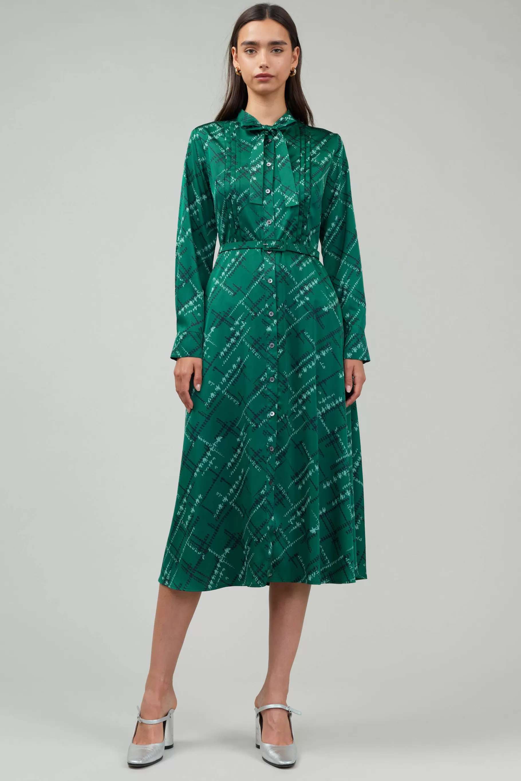 Current Air Midi Dresses>Plaid Pattern Midi Dress GREEN
