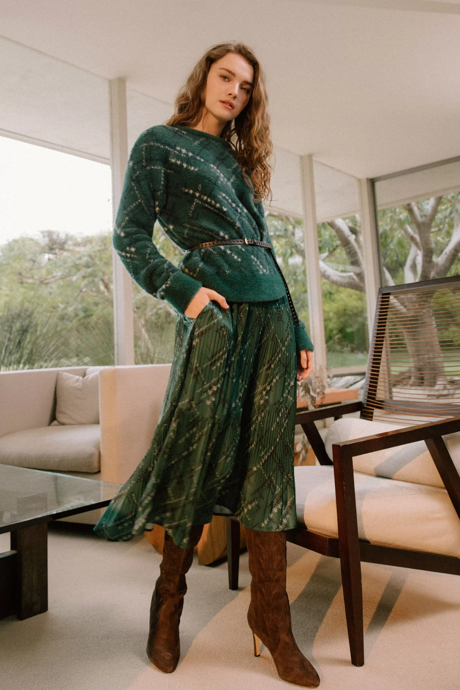 Current Air Knitwear | Sweaters>Plaid Pattern Sweater GREEN