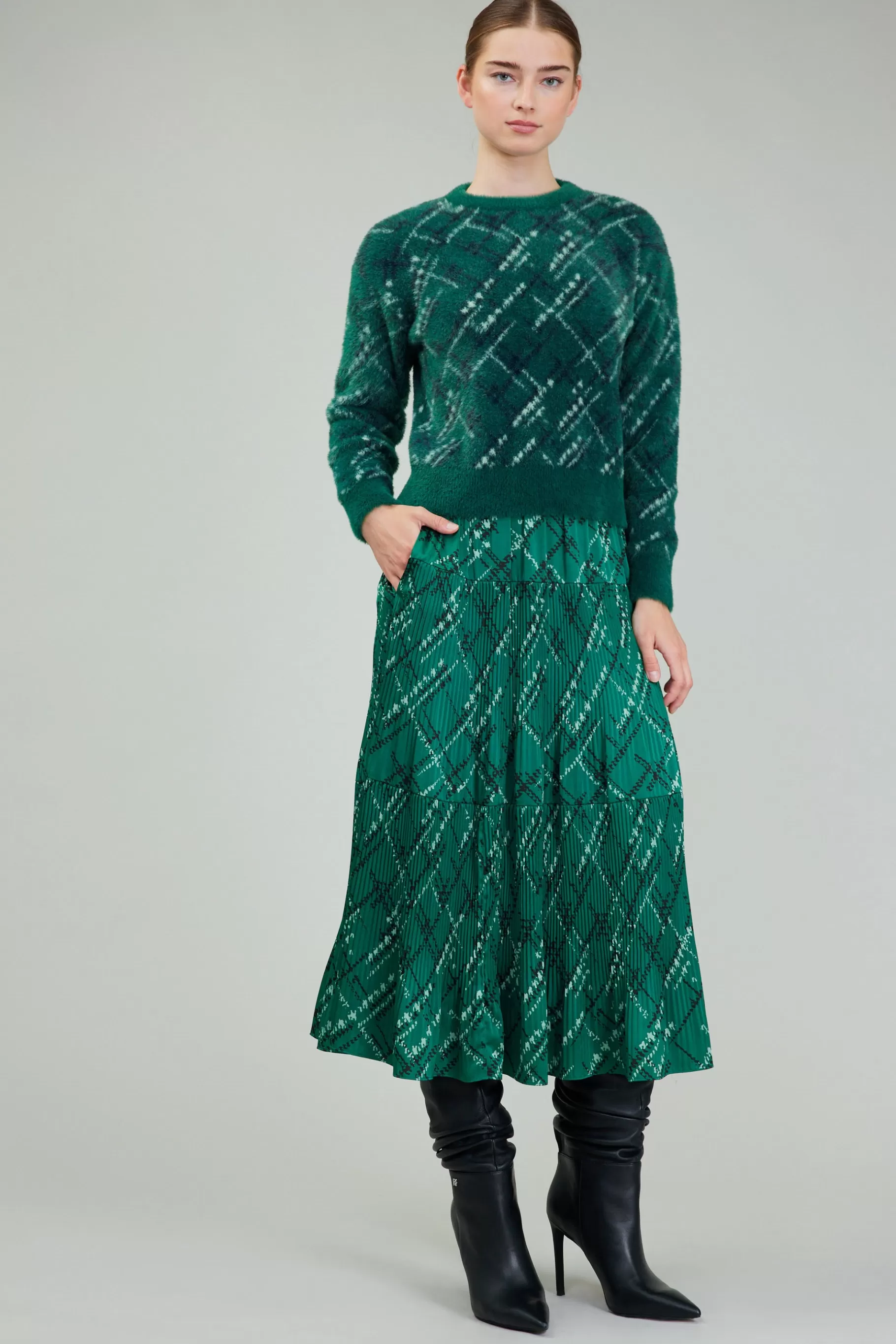 Current Air Knitwear | Sweaters>Plaid Pattern Sweater GREEN