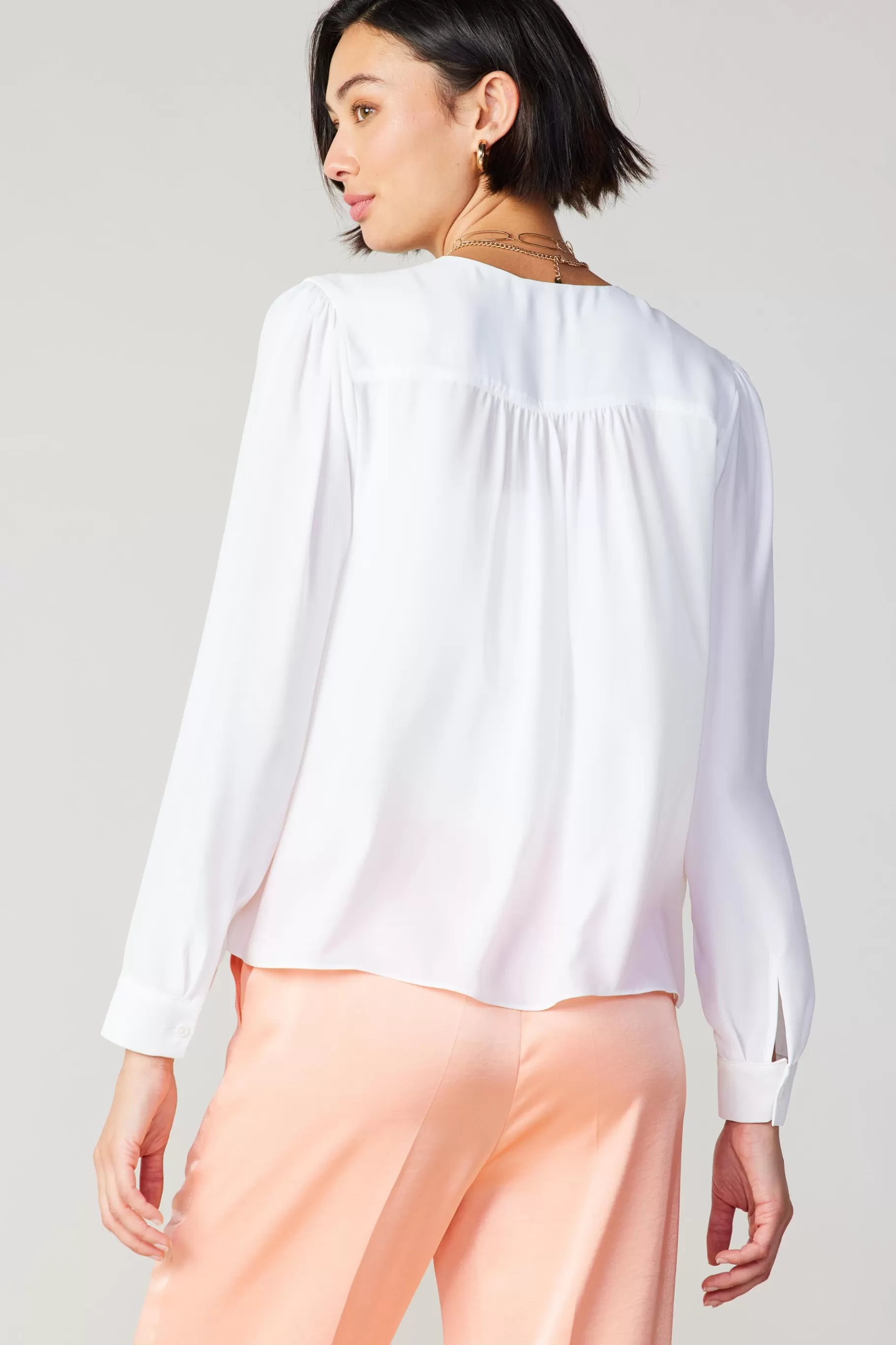 Current Air Long Sleeve Tops>Pleat Detail Buttondown Shirt WHITE