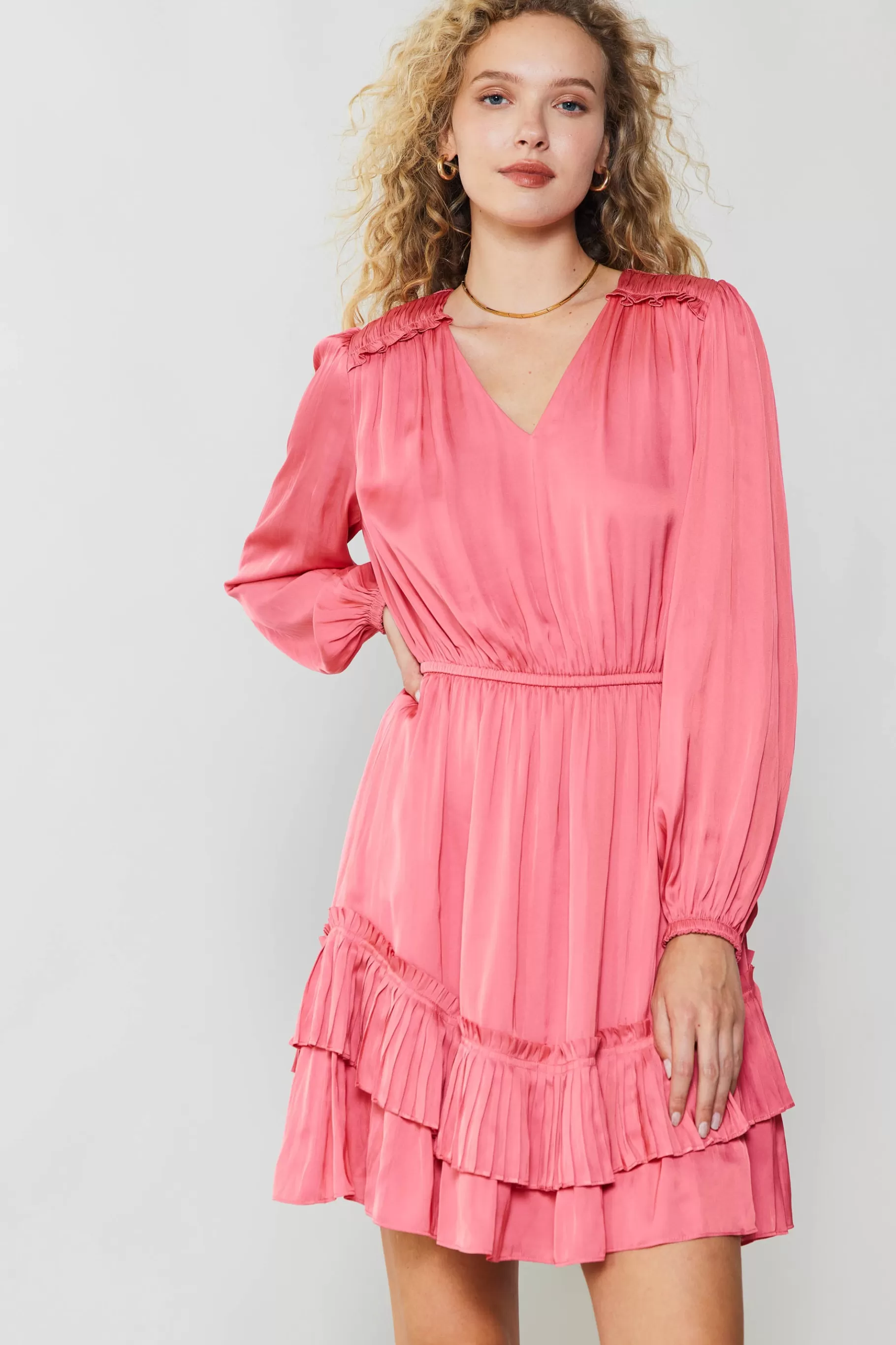 Current Air Mini Dresses>Pleat Detail Tiered Mini Dress BRINKPINK