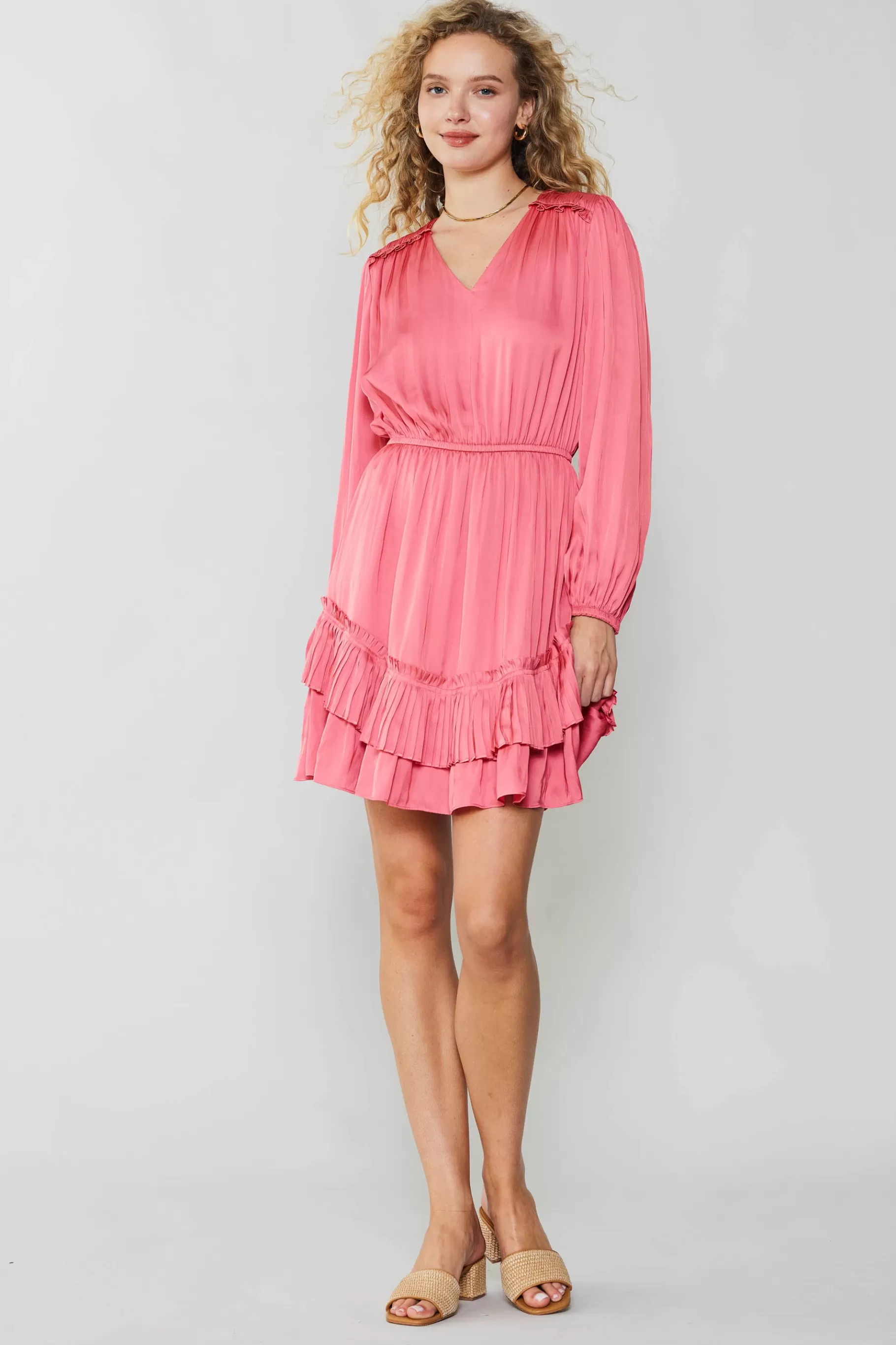 Current Air Mini Dresses>Pleat Detail Tiered Mini Dress BRINKPINK