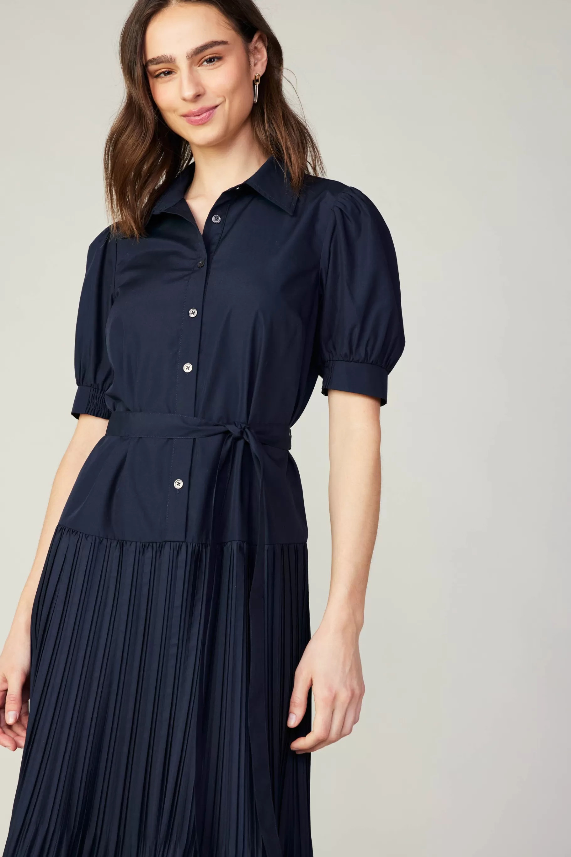 Current Air Midi Dresses>Pleated Eyelet Midi Dress DARKNAVY