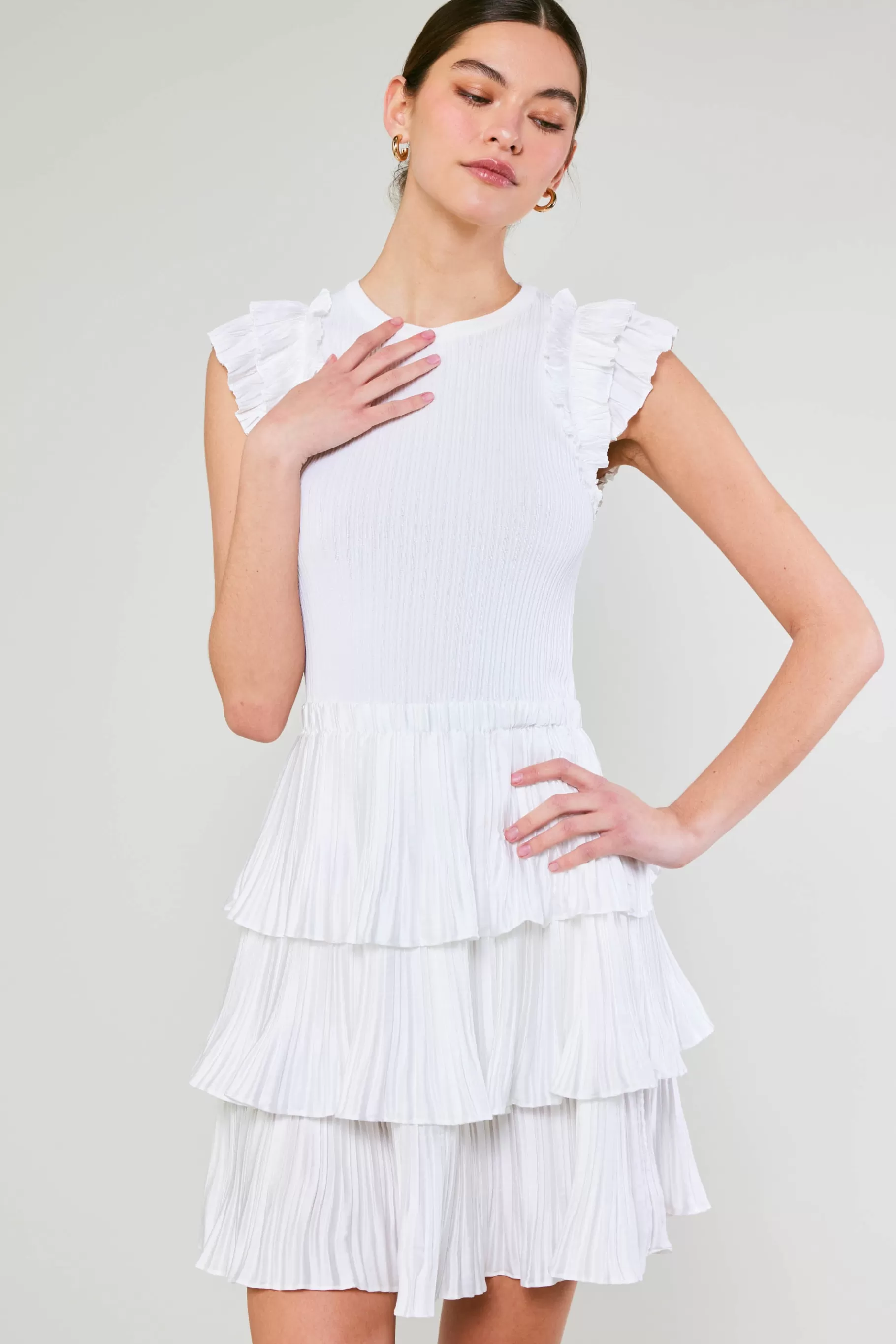 Current Air Knitwear | Mini Dresses>Pleated Skirt Sweater Dress WHITE