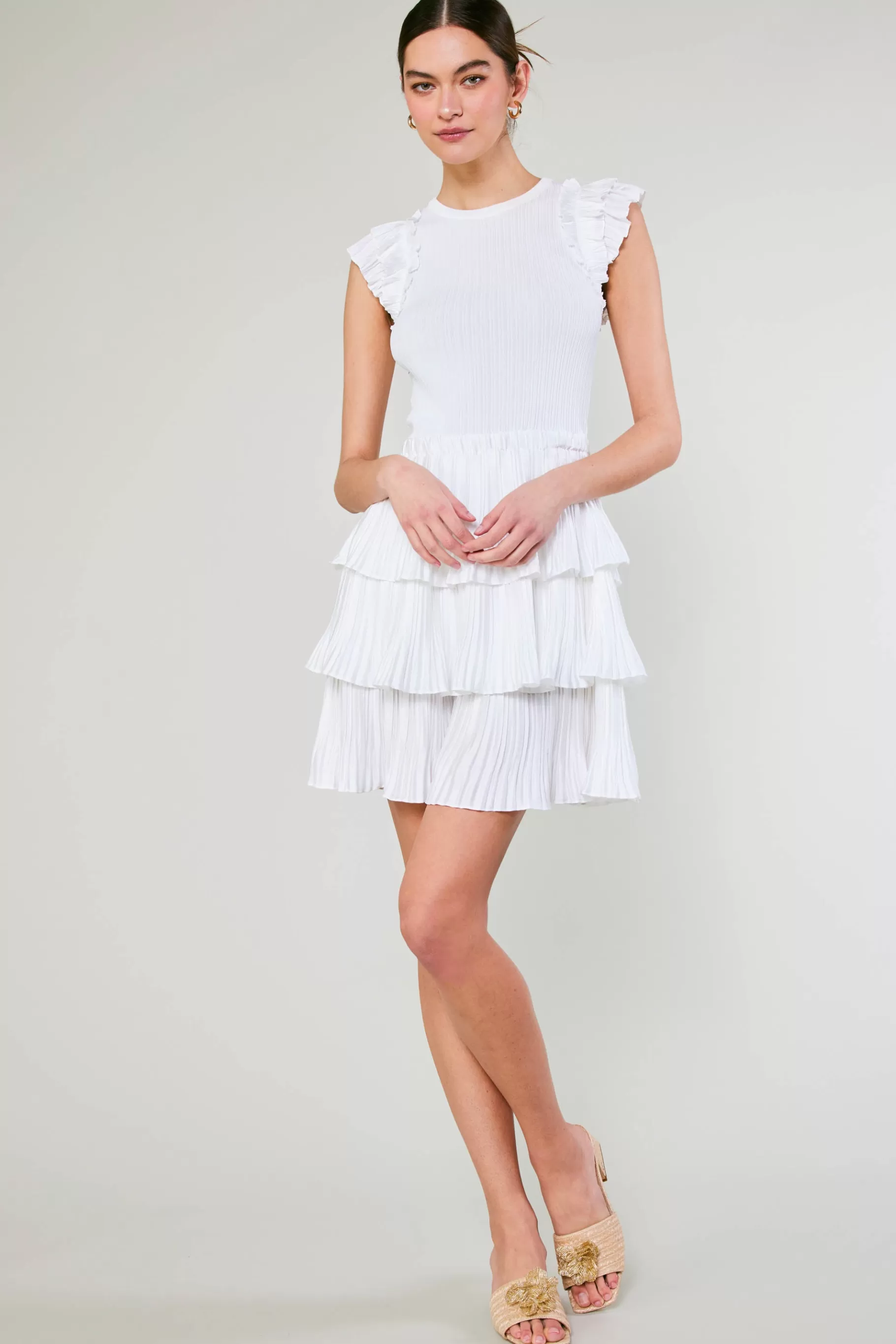 Current Air Knitwear | Mini Dresses>Pleated Skirt Sweater Dress WHITE