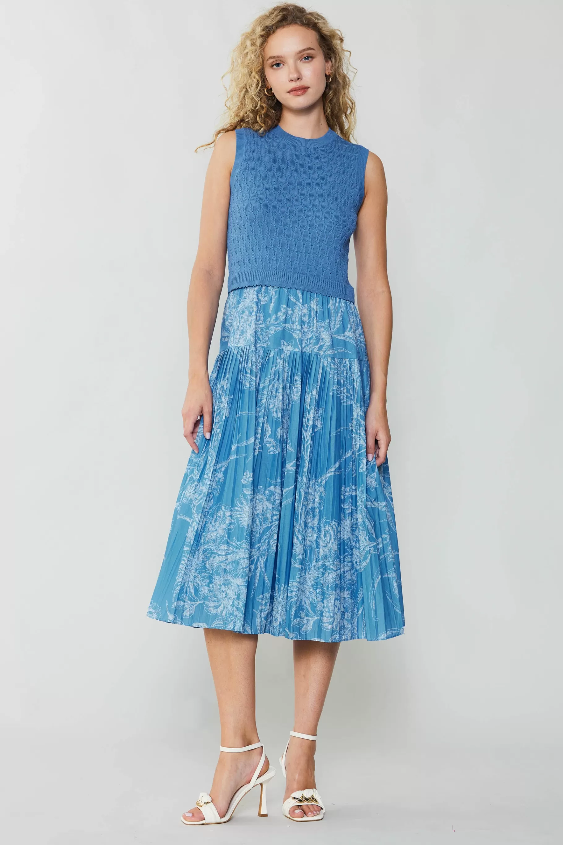 Current Air Knitwear | Midi Dresses>Pleated Skirt Sweater Dress LIGHTBLUE