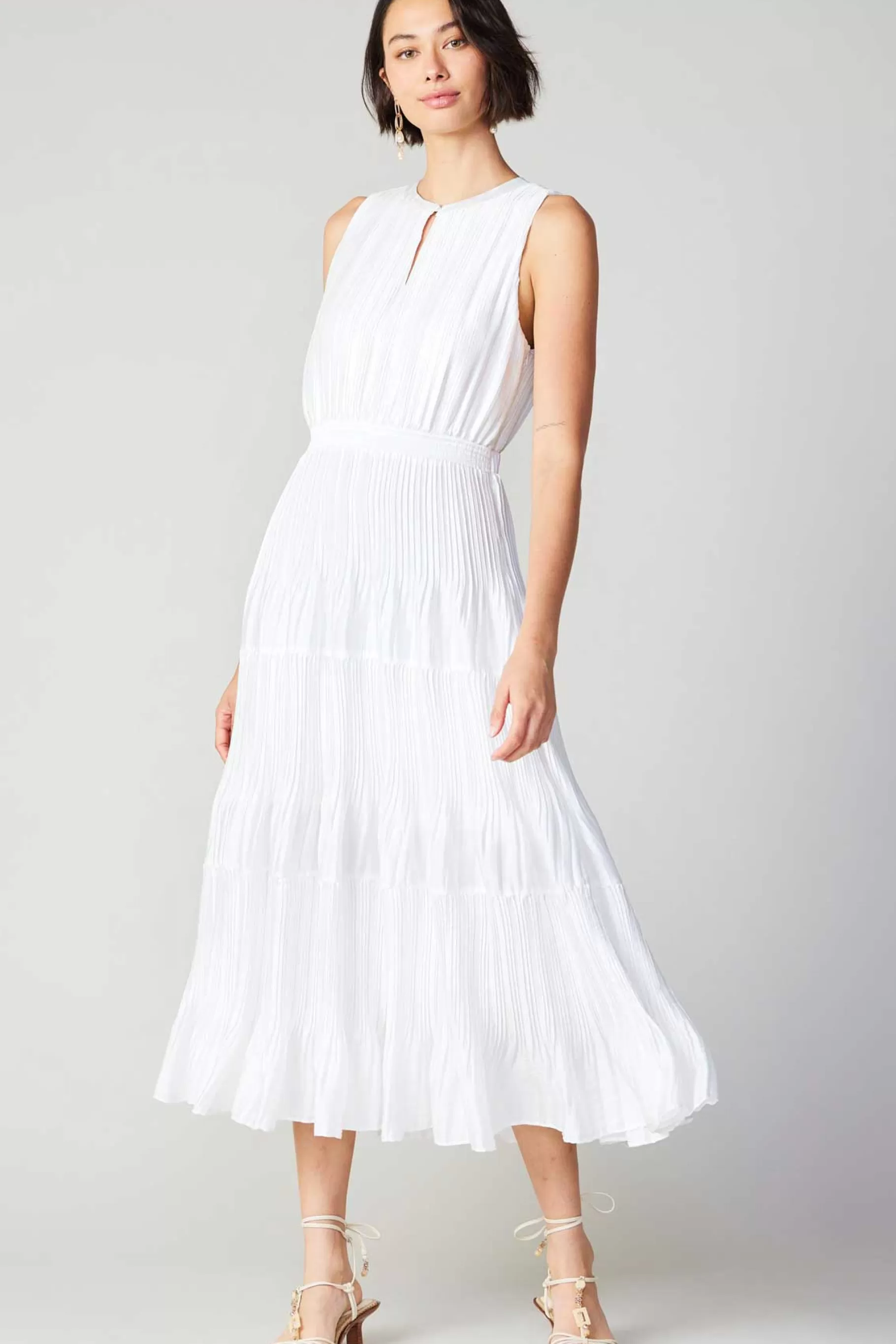 Current Air Maxi Dresses>Pleated Sleeveless Maxi Dress WHITE