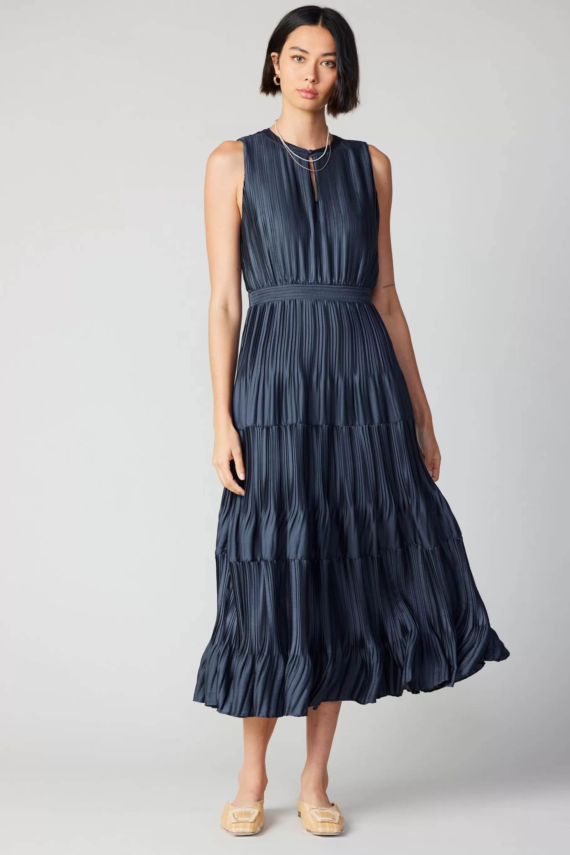 Current Air Maxi Dresses>Pleated Sleeveless Maxi Dress NAVY