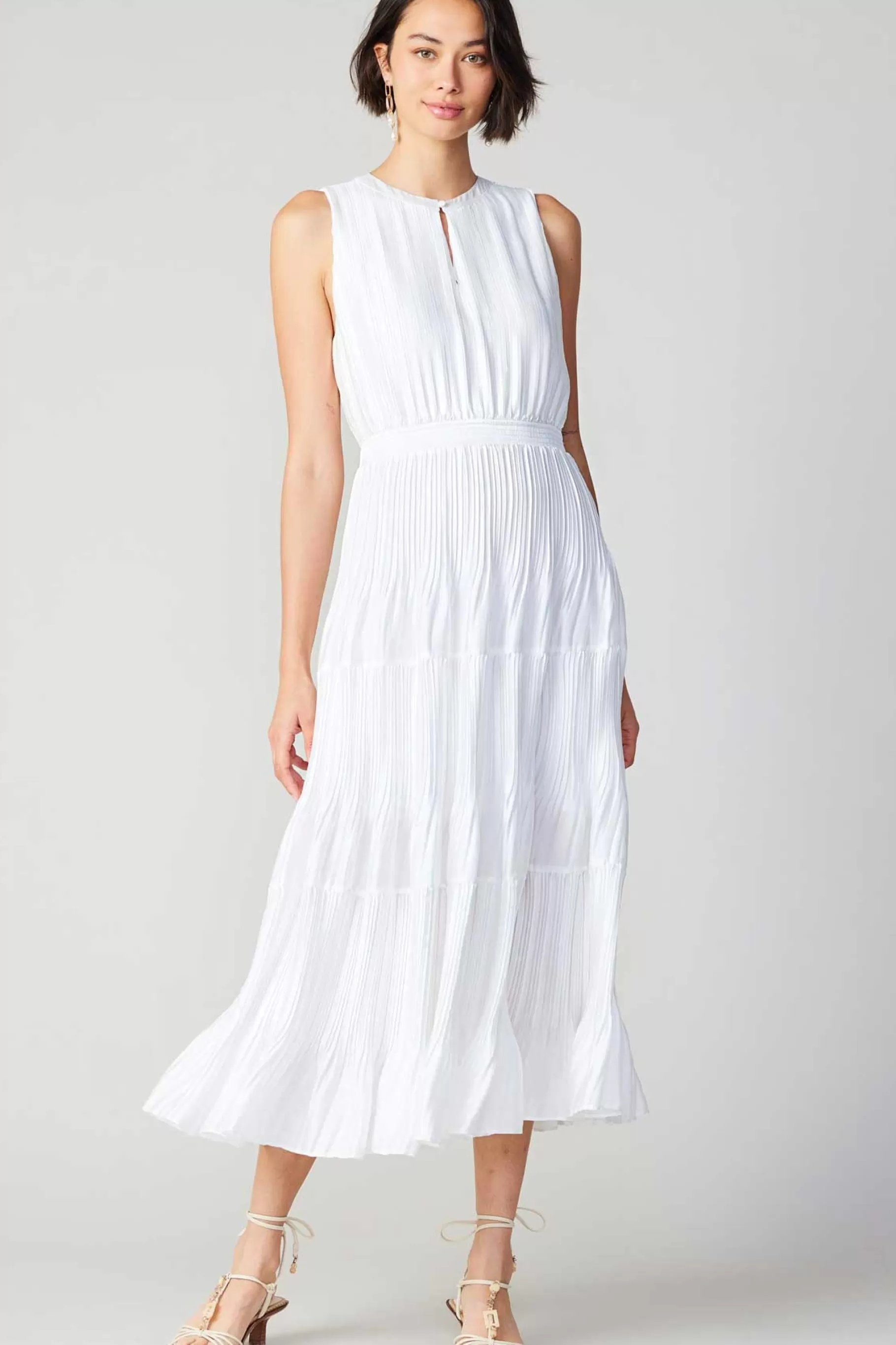 Current Air Maxi Dresses>Pleated Sleeveless Maxi Dress WHITE