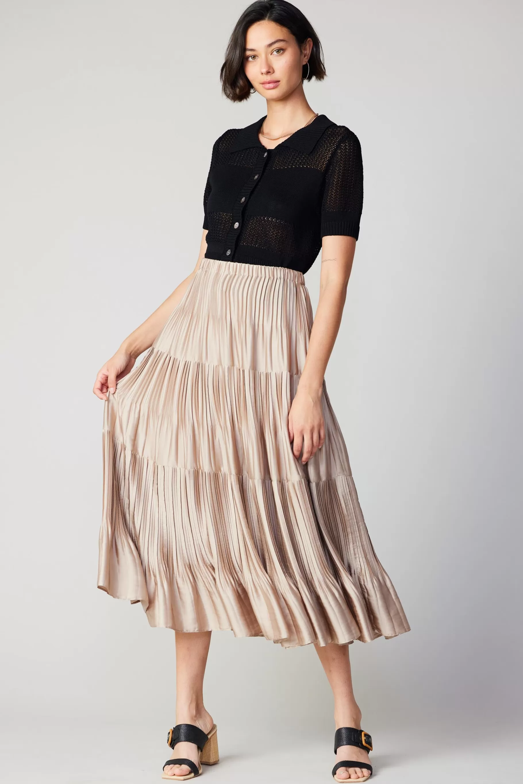 Current Air Skirts>Pleated Tiered Midi Skirt TAUPE