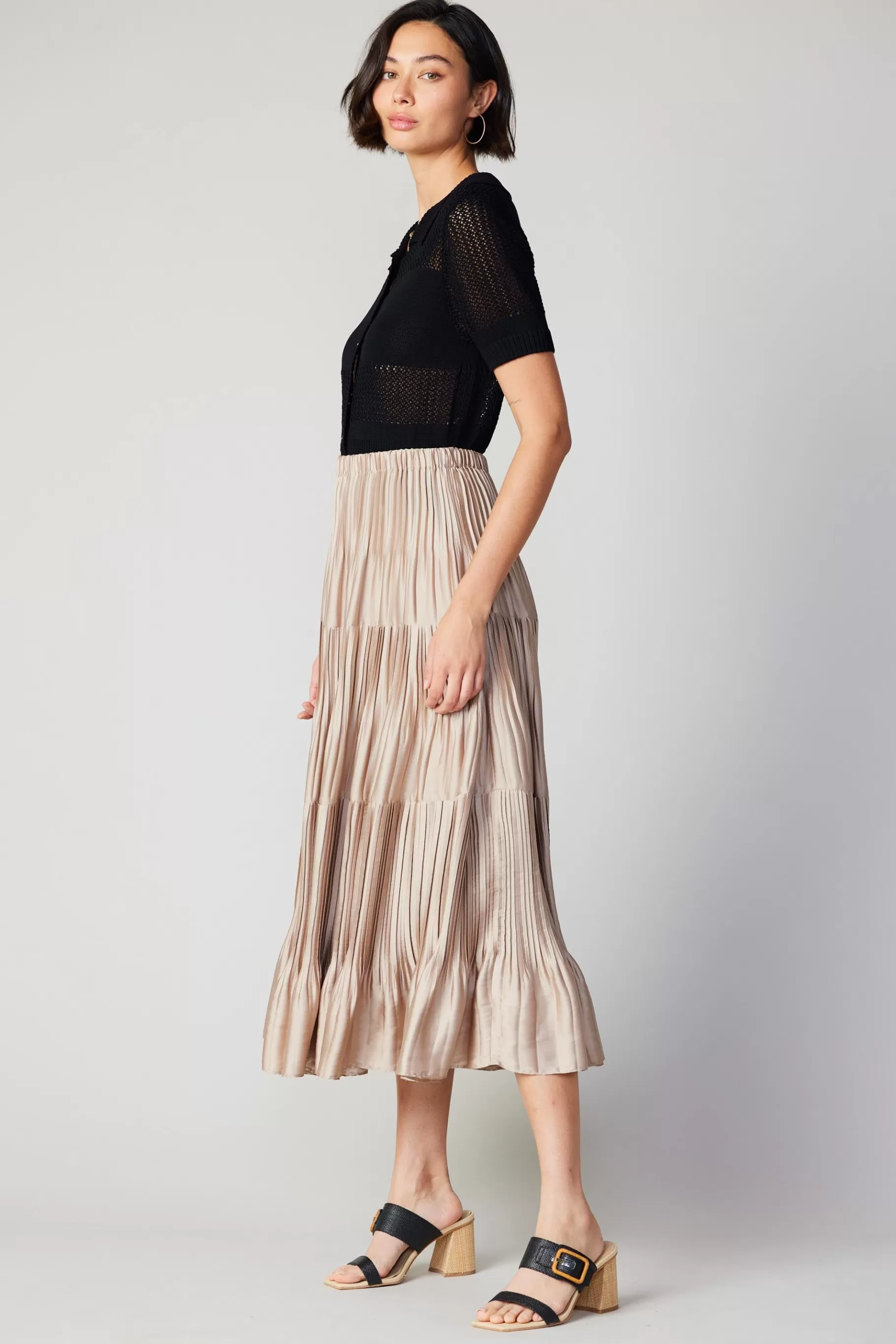 Current Air Skirts>Pleated Tiered Midi Skirt TAUPE