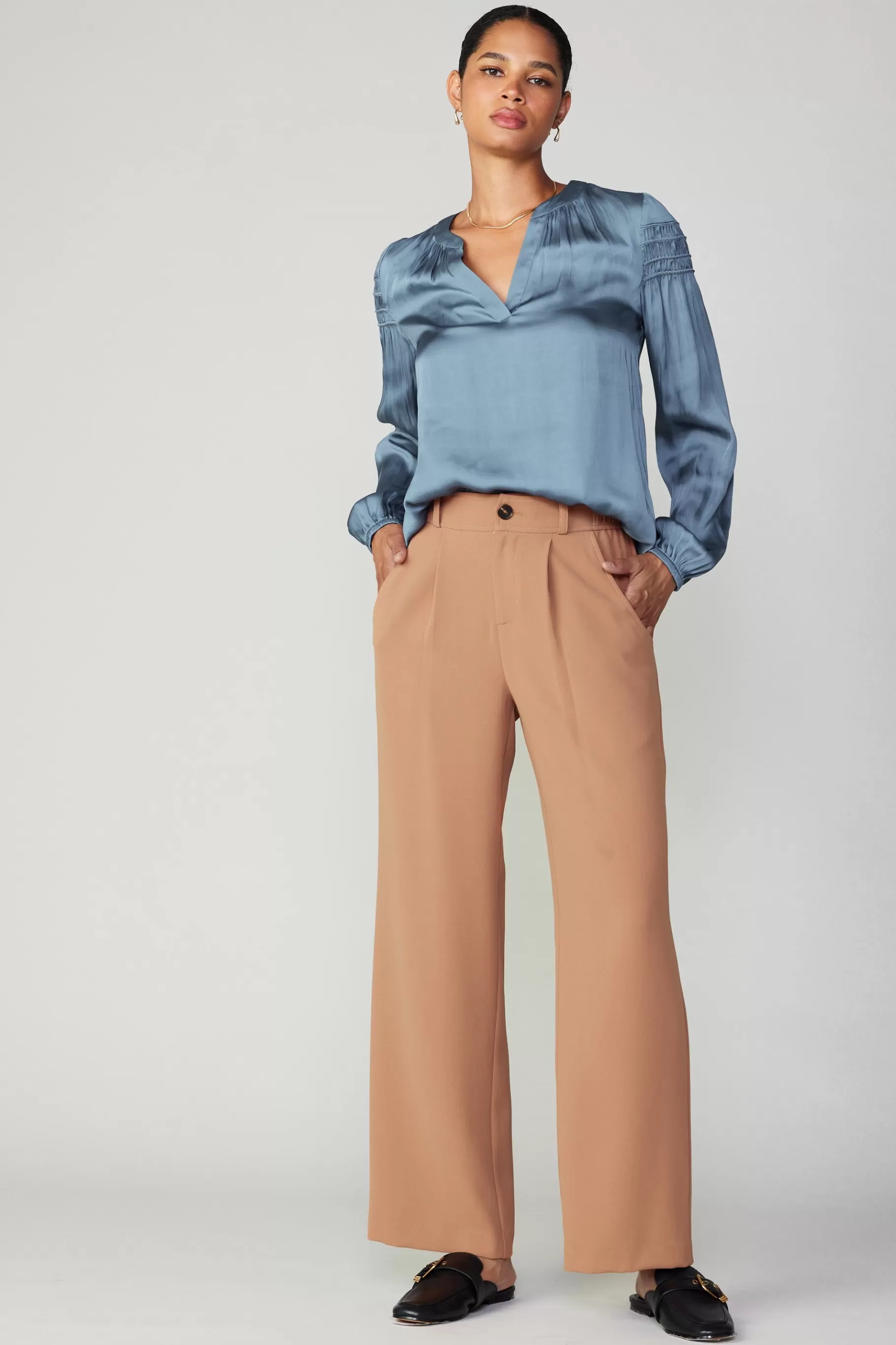 Current Air Pants>Pleated Wide Leg Pant BURNTCARAMEL