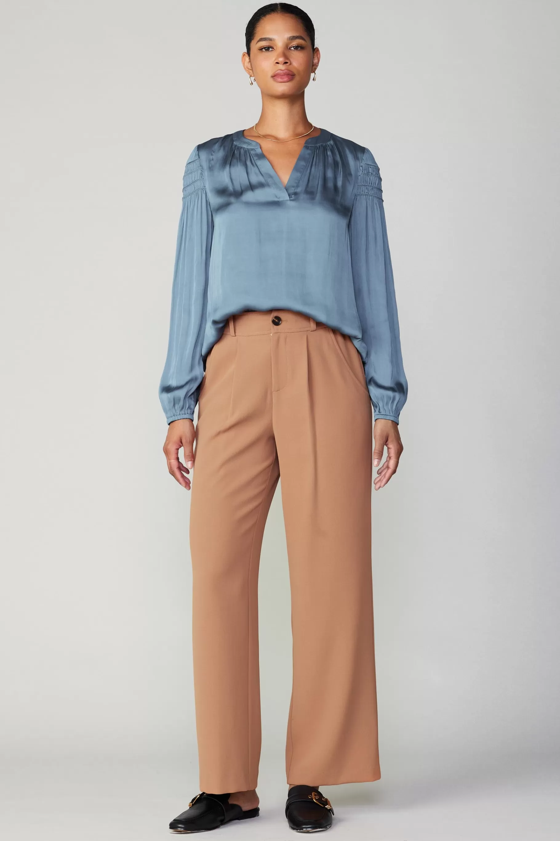 Current Air Pants>Pleated Wide Leg Pant BURNTCARAMEL