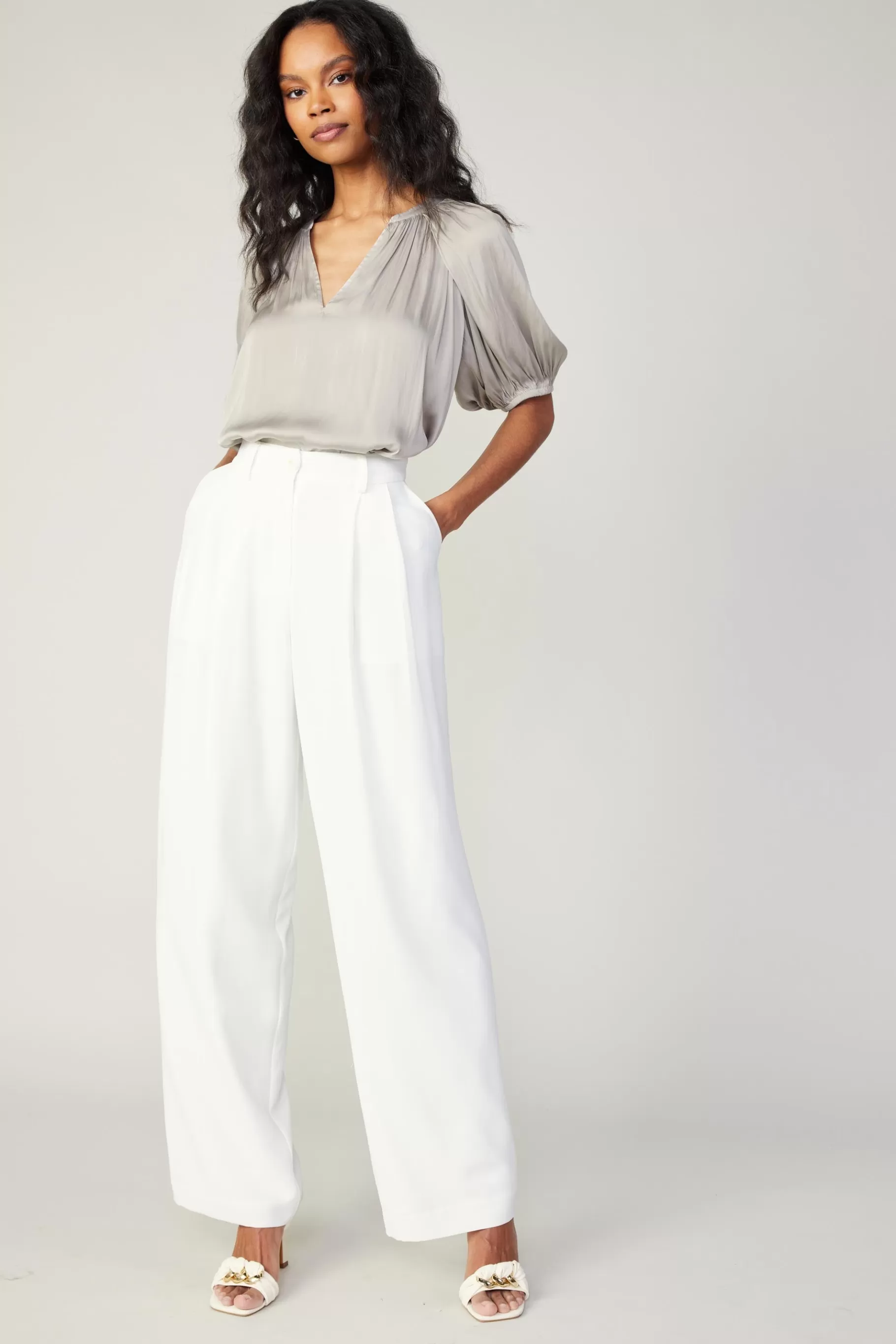 Current Air Pants>Pleated Wide Leg Pants WHITE
