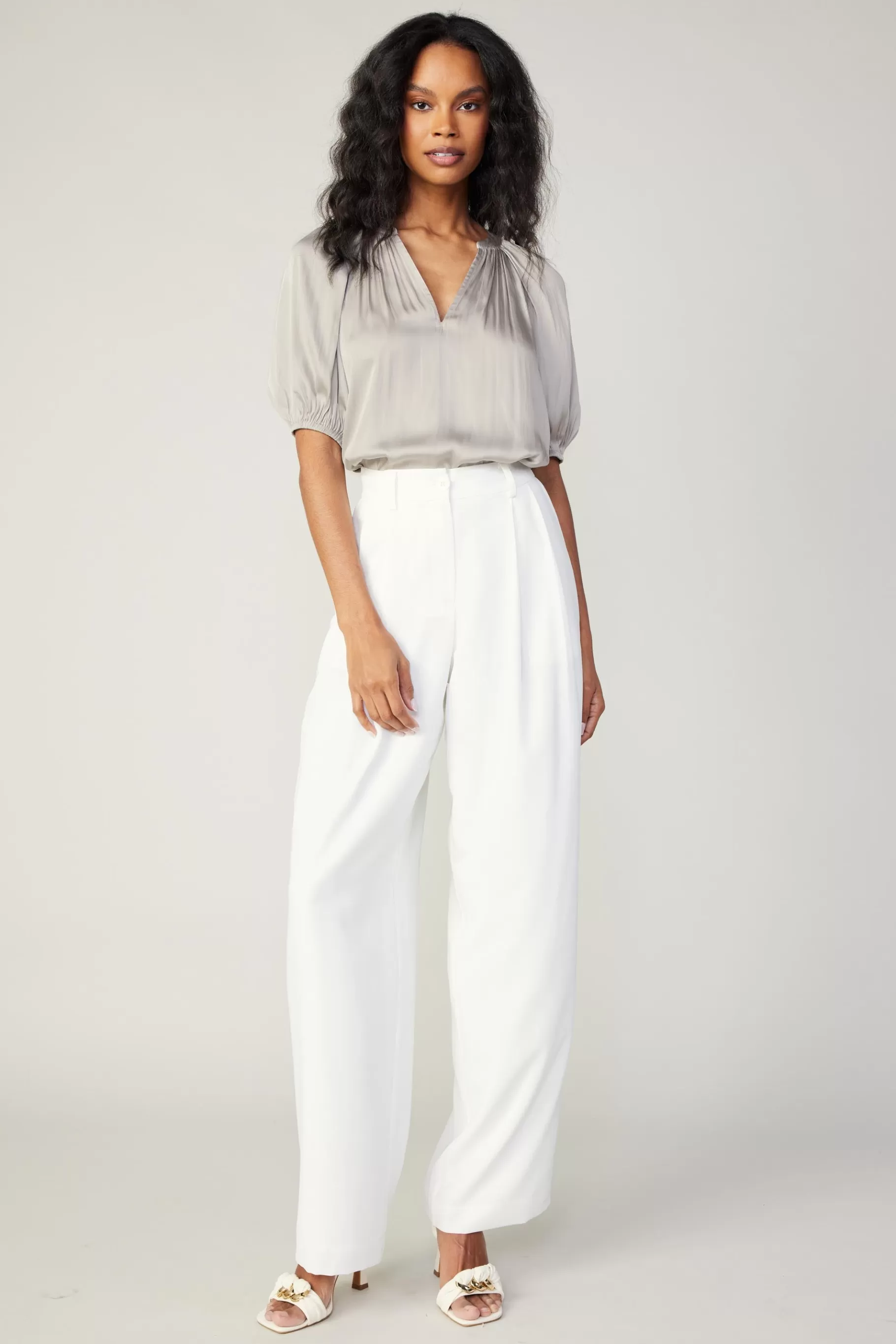 Current Air Pants>Pleated Wide Leg Pants WHITE
