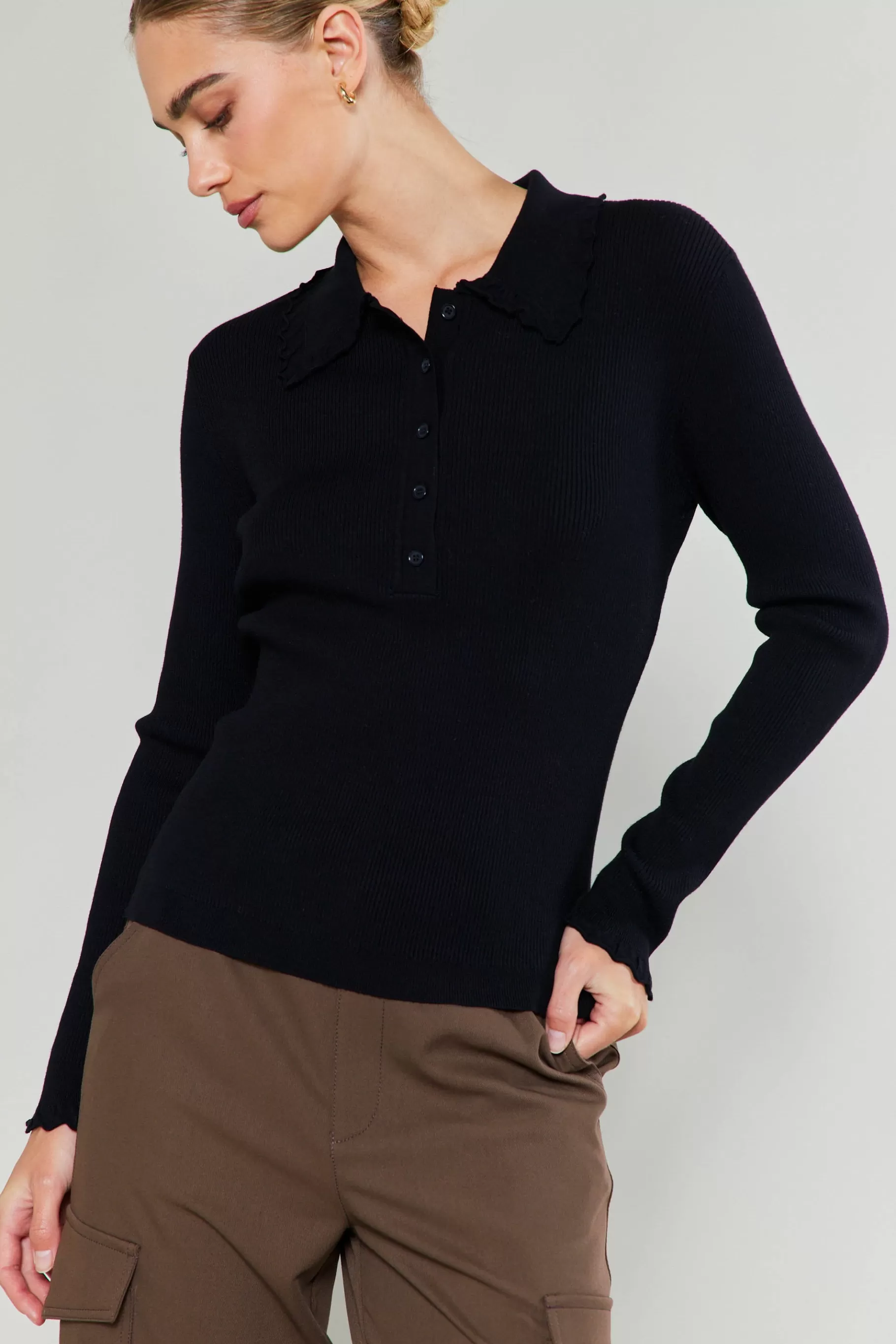 Current Air Knitwear | Sweaters>Polo Sweater Top BLACK