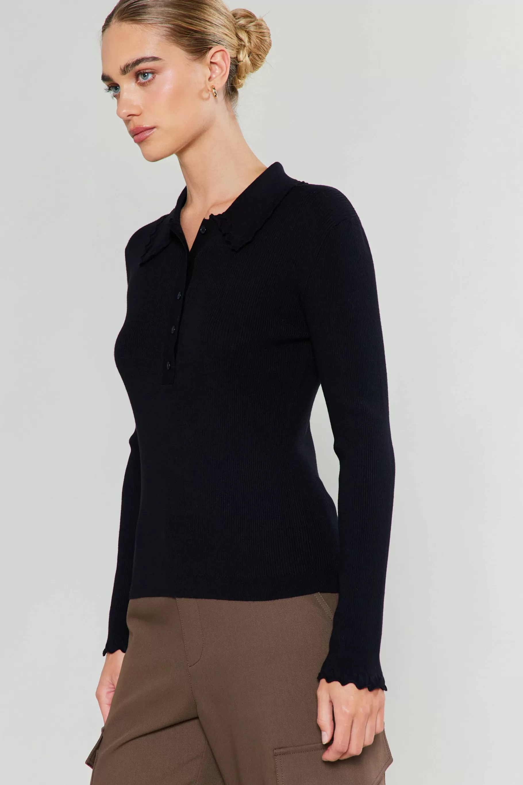 Current Air Knitwear | Sweaters>Polo Sweater Top BLACK