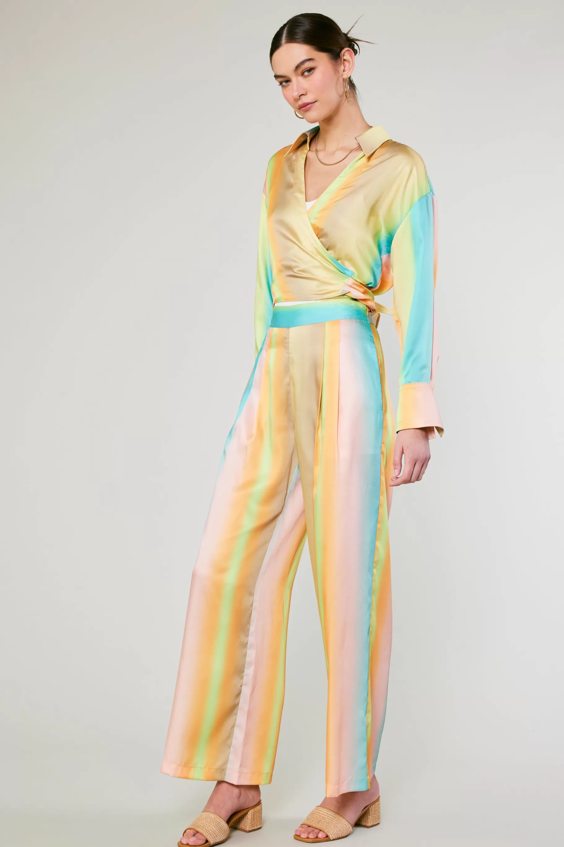 Current Air Pants>Prismatic Gradient Wide Leg Pants DESERTRAINBOW