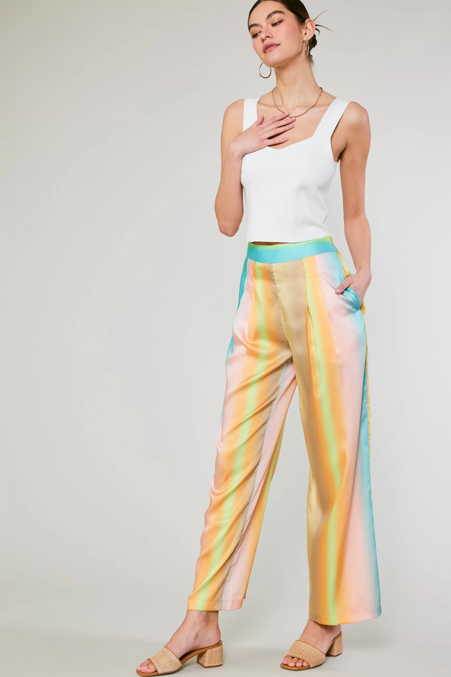 Current Air Pants>Prismatic Gradient Wide Leg Pants DESERTRAINBOW