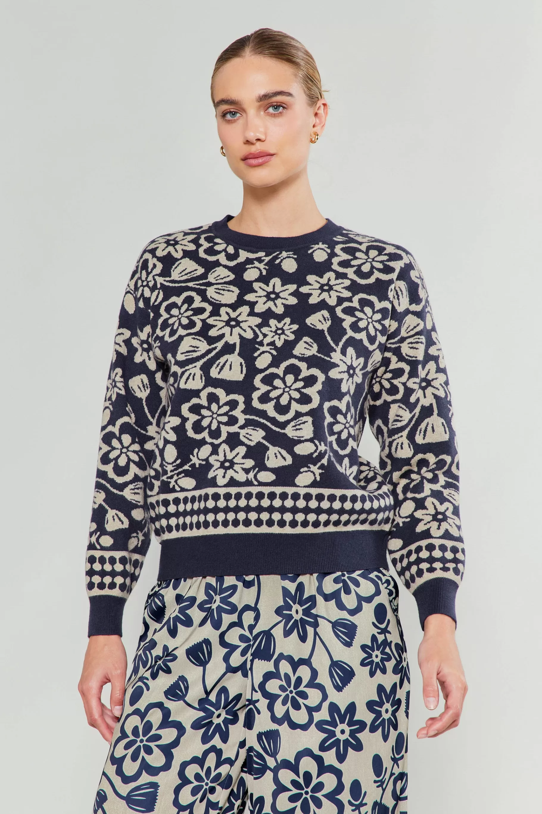 Current Air Knitwear | Sweaters>Pullover Floral Sweater BLUEMLT