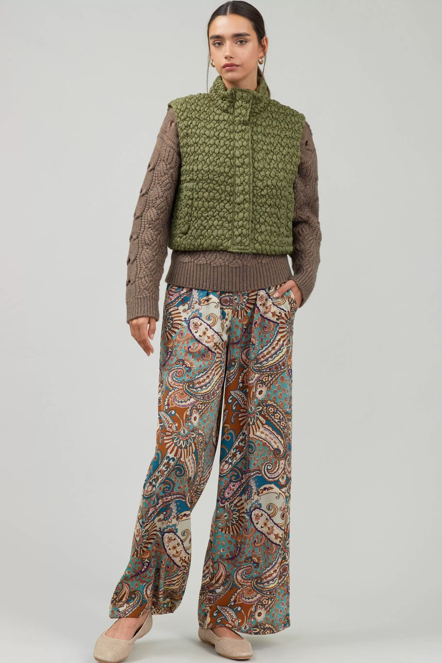 Current Air Coats & Jackets>Quilted Cropped Vest OLIVE