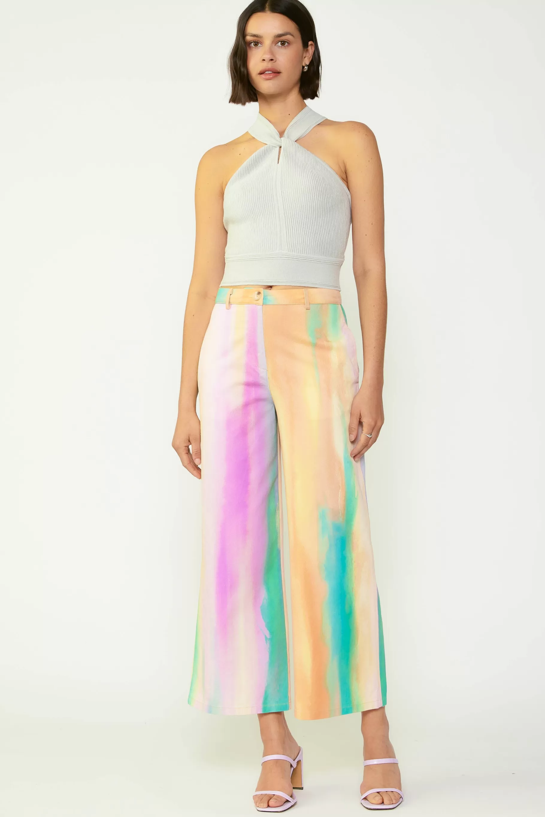 Current Air Pants>Rainbow Painterly Wide Leg Pants MULTI